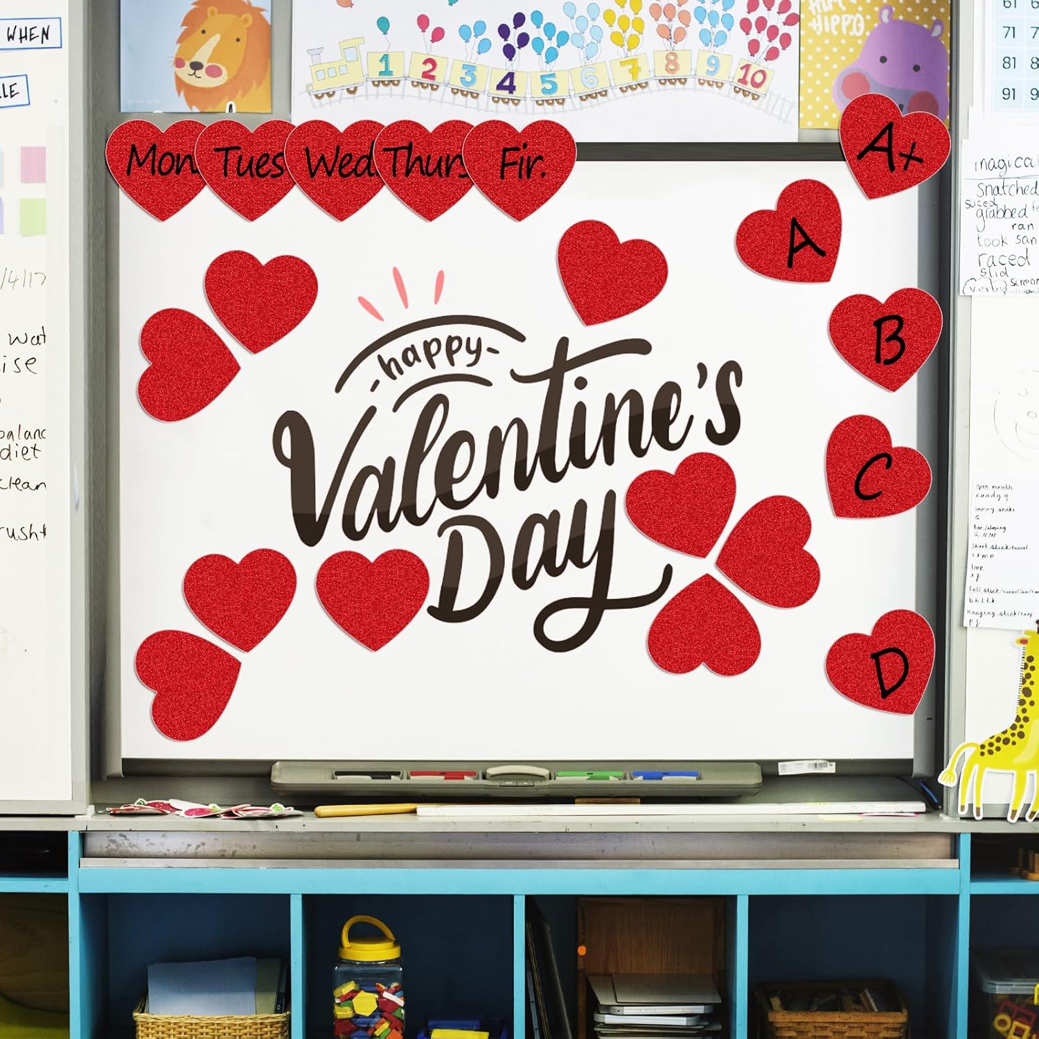 Red Glitter Heart Cutouts with Glue Points for Bulletin Board Decor