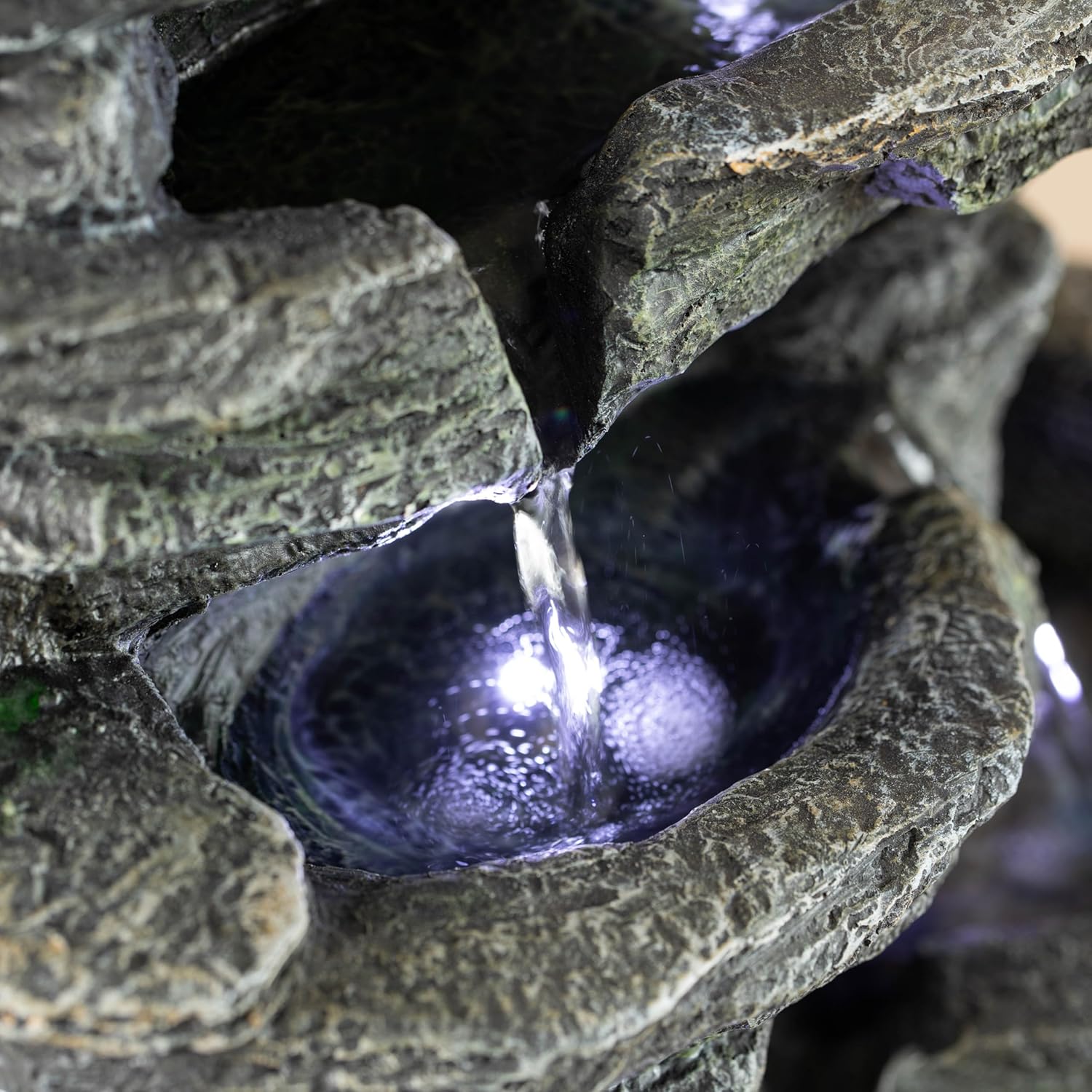 Cascading 5-Tier Electric Rock Water Fountain with LED Lights 18 In