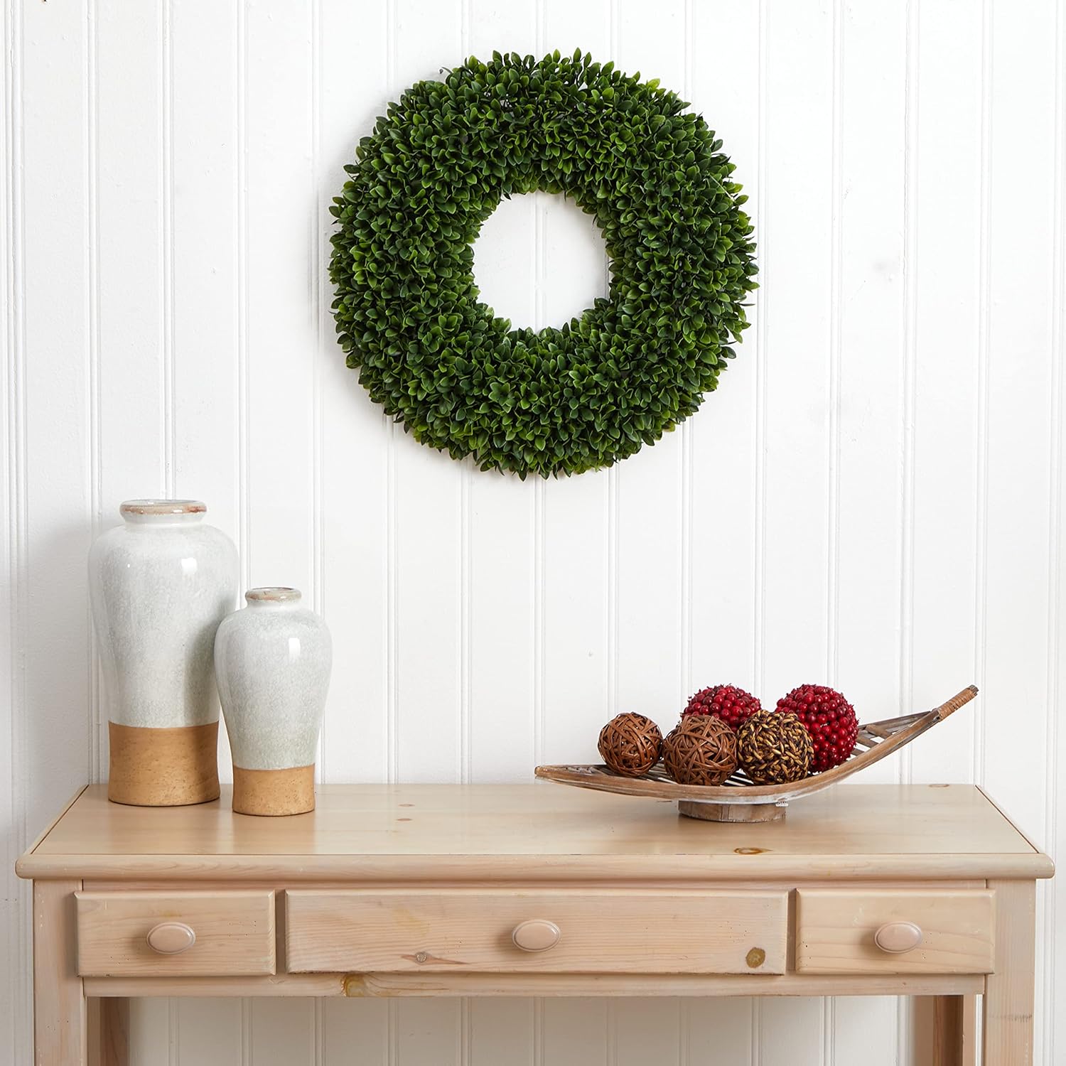 Nearly Natural 24-Inch Boxwood Artificial Wreath Green