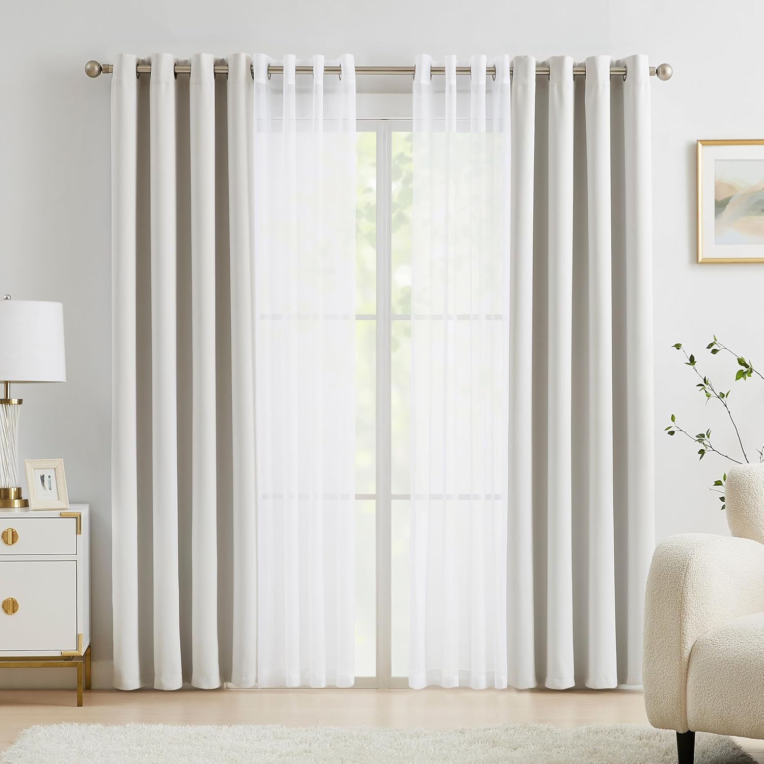 Lotusolution Beige Blackout Curtains Set 4Pcs