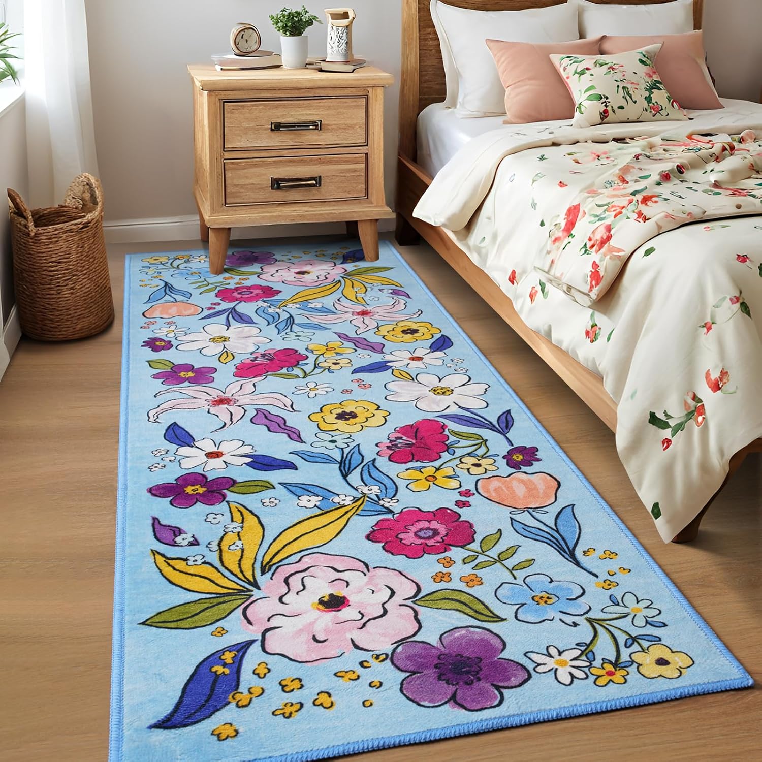 ST BRIDGE Floral Kitchen Runner Rug 2x6 Blue
