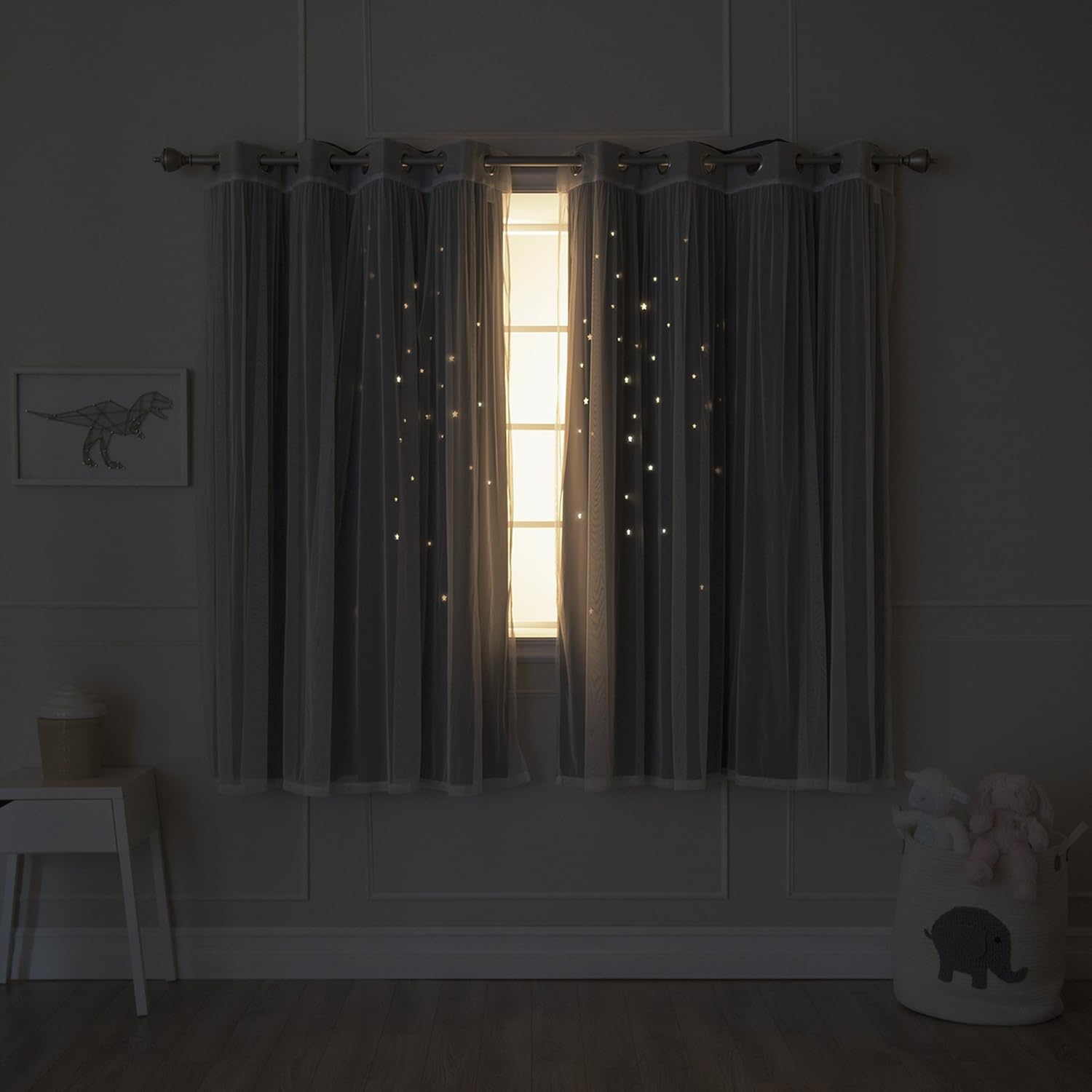 Best Home Fashion uMIXm Tulle Curtains with Star Cut Out - 52 W x 63 L - 2 Panels