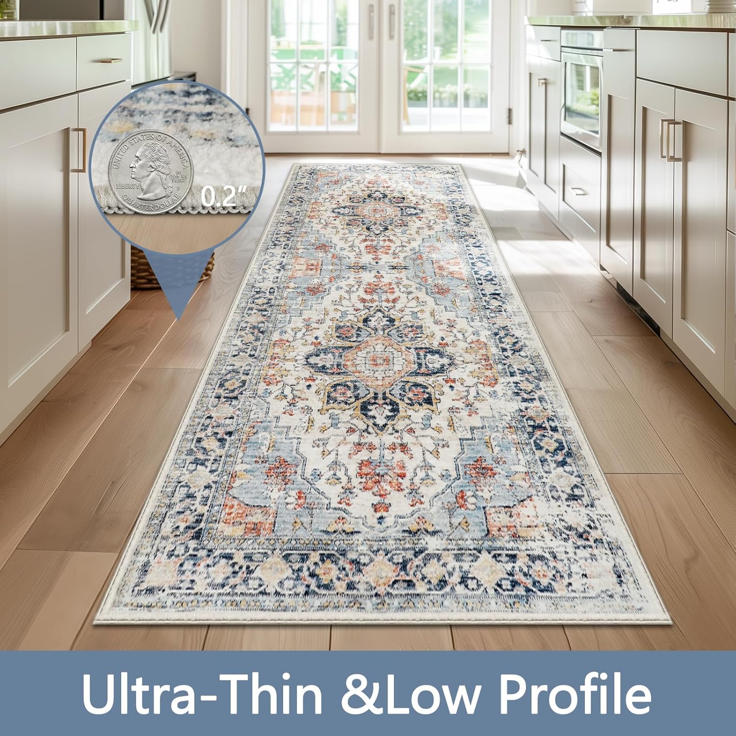 Boho Runner Rug 3x6 Washable Vintage Distressed Area Rug for Hallways Entryway Kitchen Bathroom