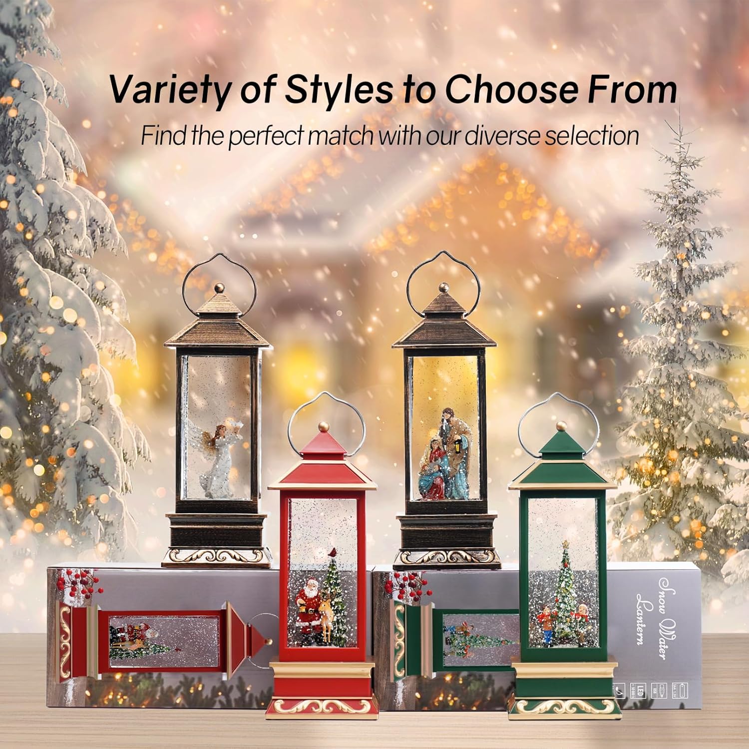 12 Inch Christmas Snow Globe with Nativity Scene and Music LED Light Lantern - USB or Battery Operated Home Decor Gift