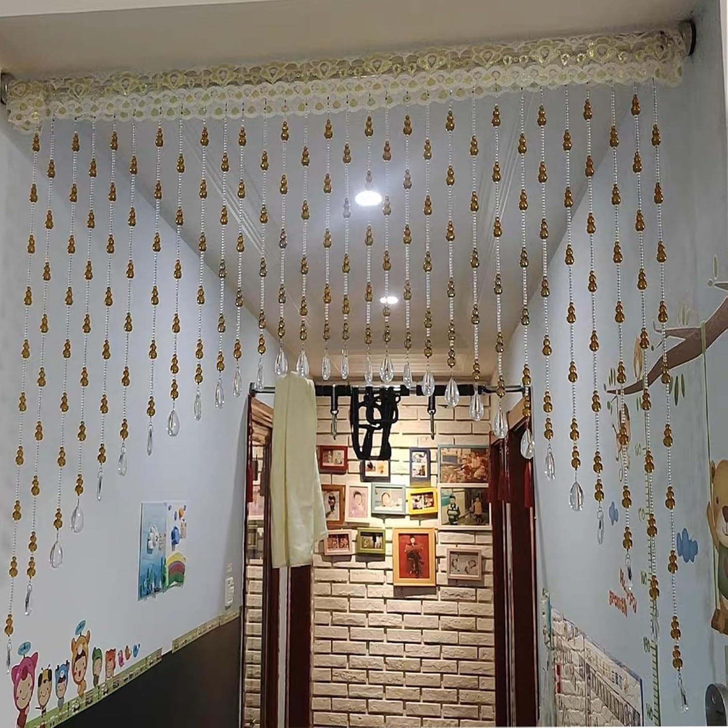 EMYJAY Door Beaded Curtain with Crystal Glass Beads 45 Inch Arched Curtain for Entryways and Windows Rojo Color