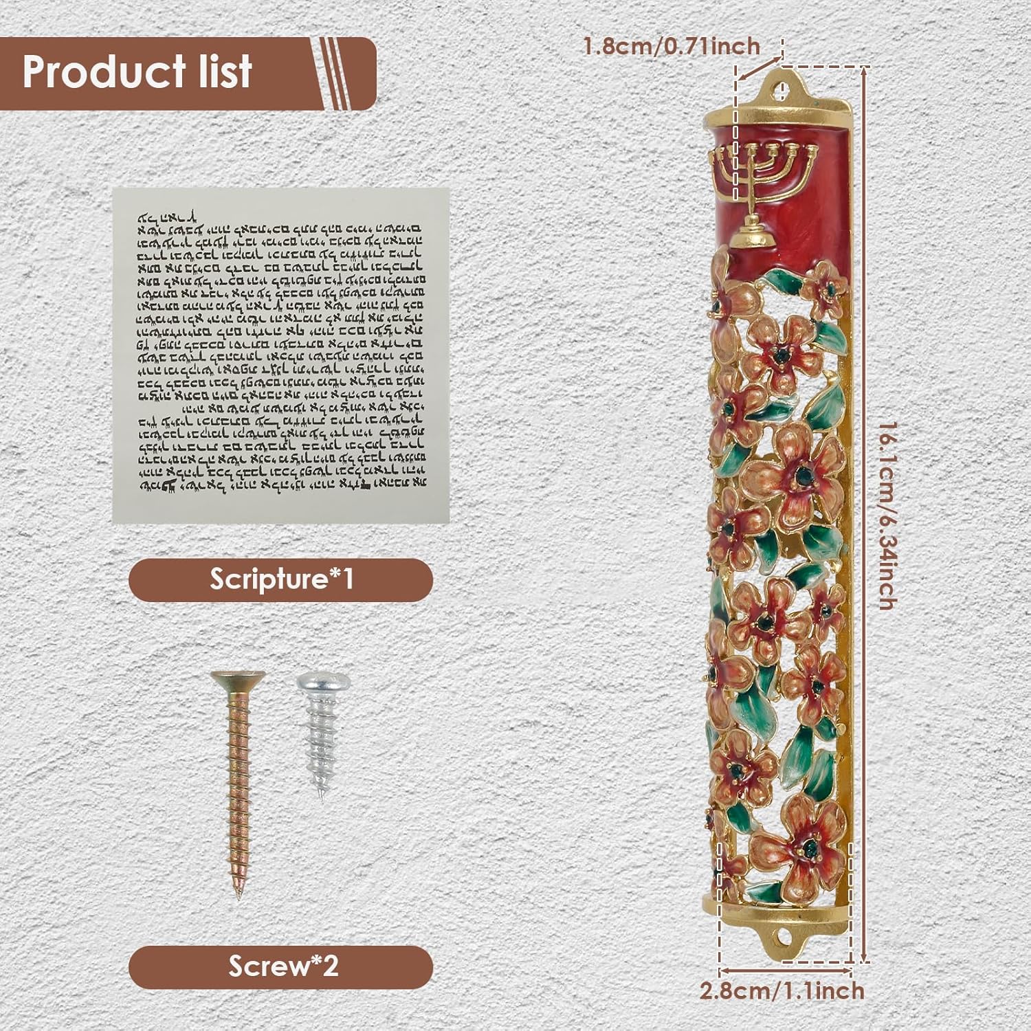 Hand Painted Golden Mezuzah Decorative Zinc Alloy Enamel Mezuzah Easy Install