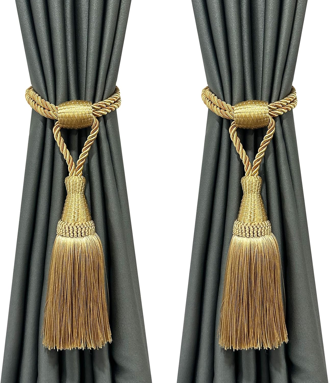 Fenghuangwu Gold Curtain Tiebacks with Tassel 2 Pack