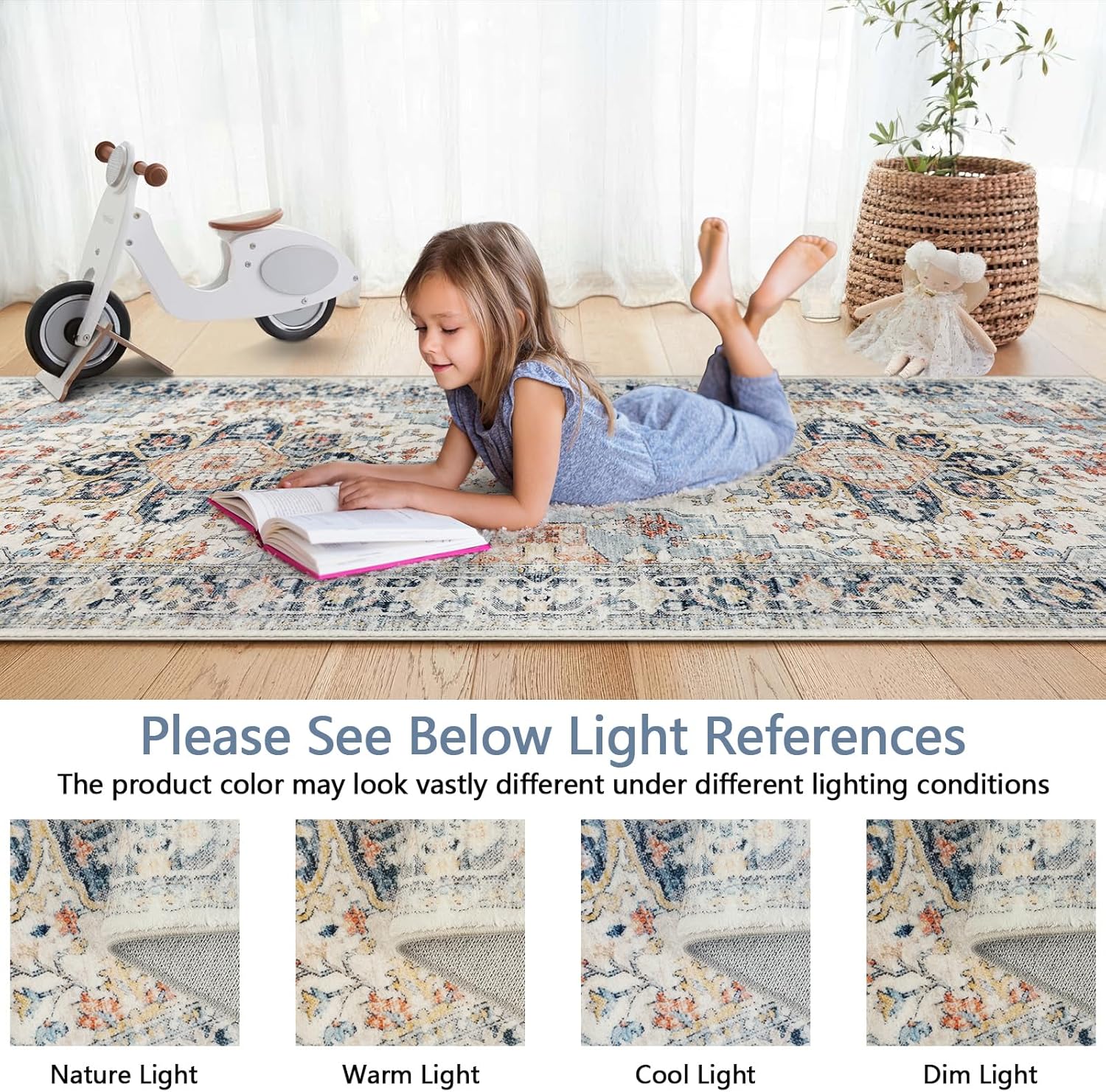 Boho Runner Rug 3x6 Washable Vintage Distressed Area Rug for Hallways Entryway Kitchen Bathroom