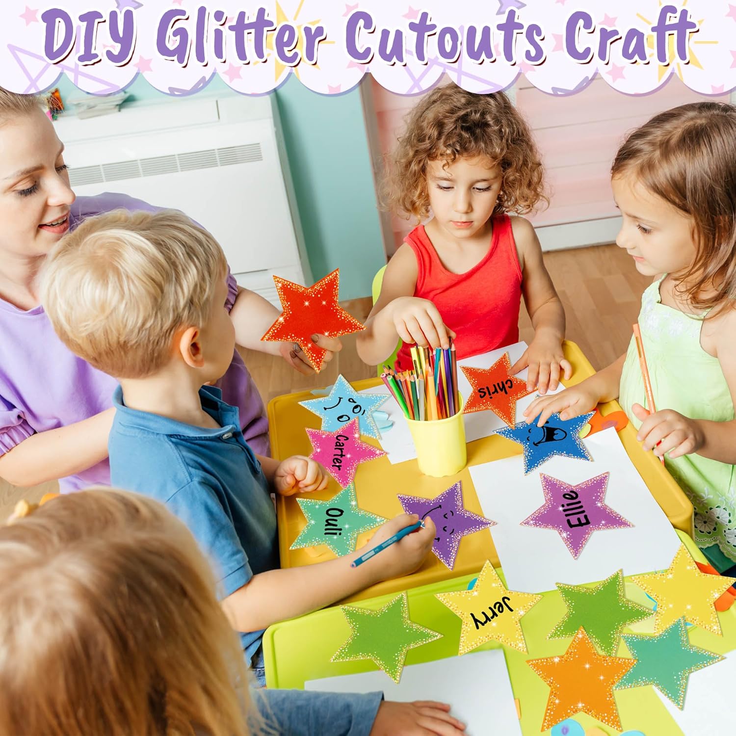 Glitter Star Cutouts 100Pcs Assorted Color DIY Decorations