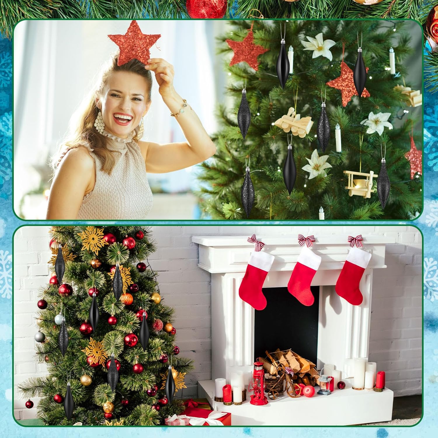 Soaoo 16 Pcs Plastic Finial Drop Christmas Ornaments