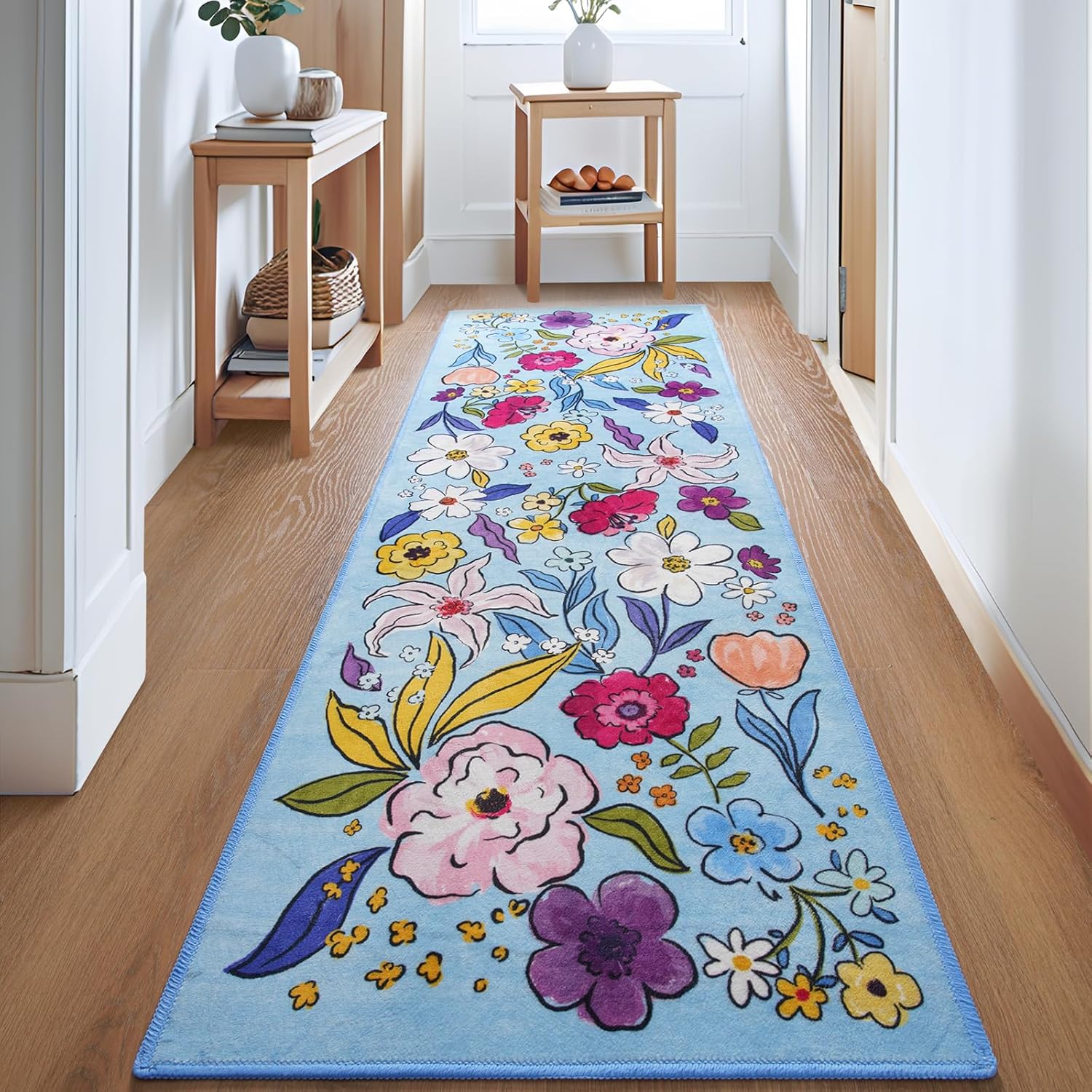 ST BRIDGE Floral Kitchen Runner Rug 2x6 Blue