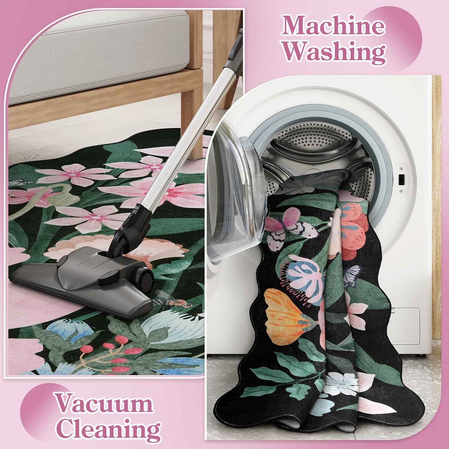 Floral 2x6 Washable Rug Runner with Non-Slip Backing