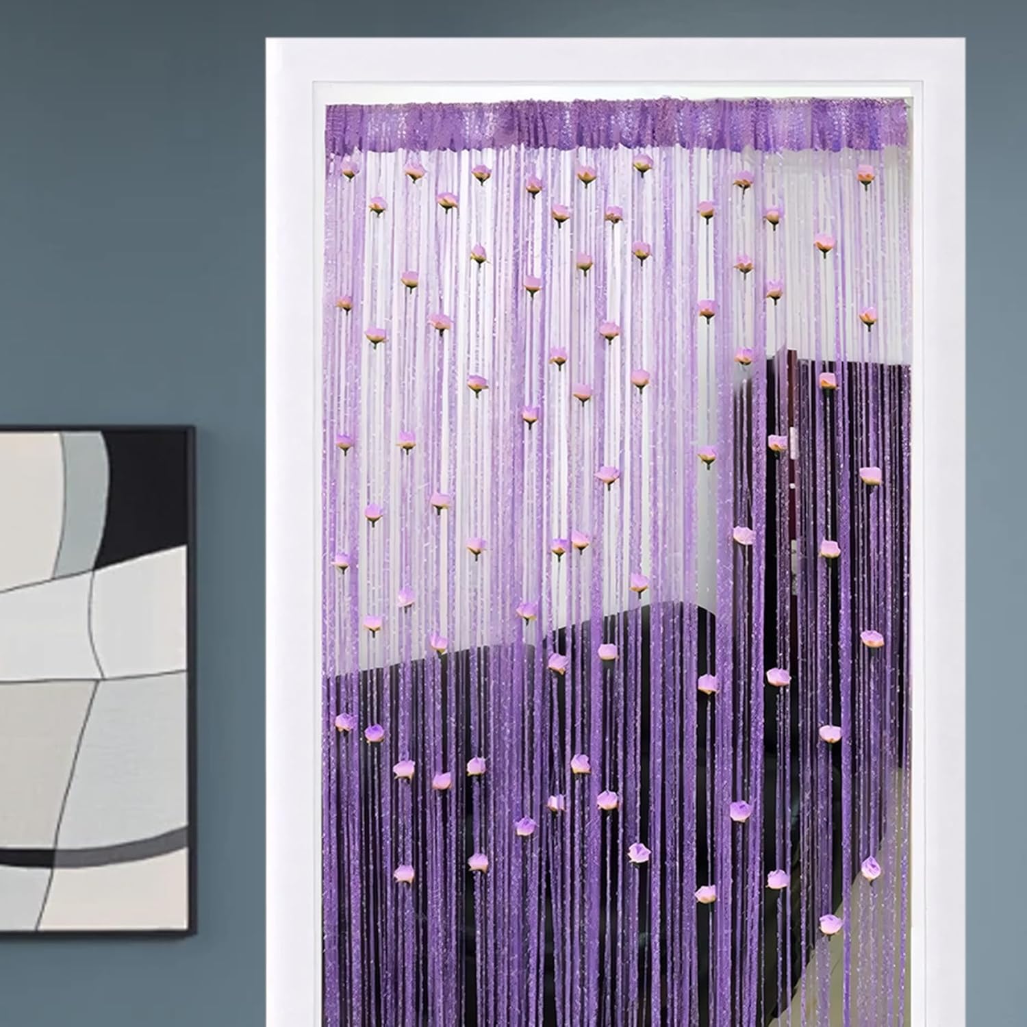 Beaded Door Curtain 39x79 Inch Decorative Room Divider with Removable Rose Rod Pocket