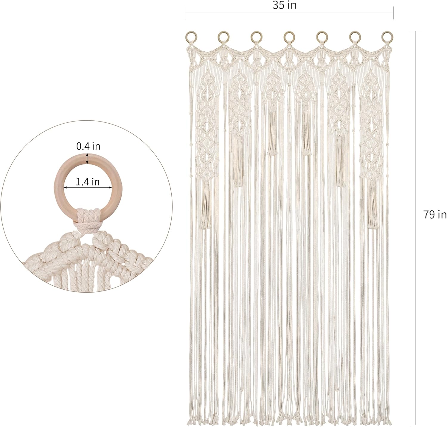 Boho Macrame Curtain Room Divider 79x35 Inches