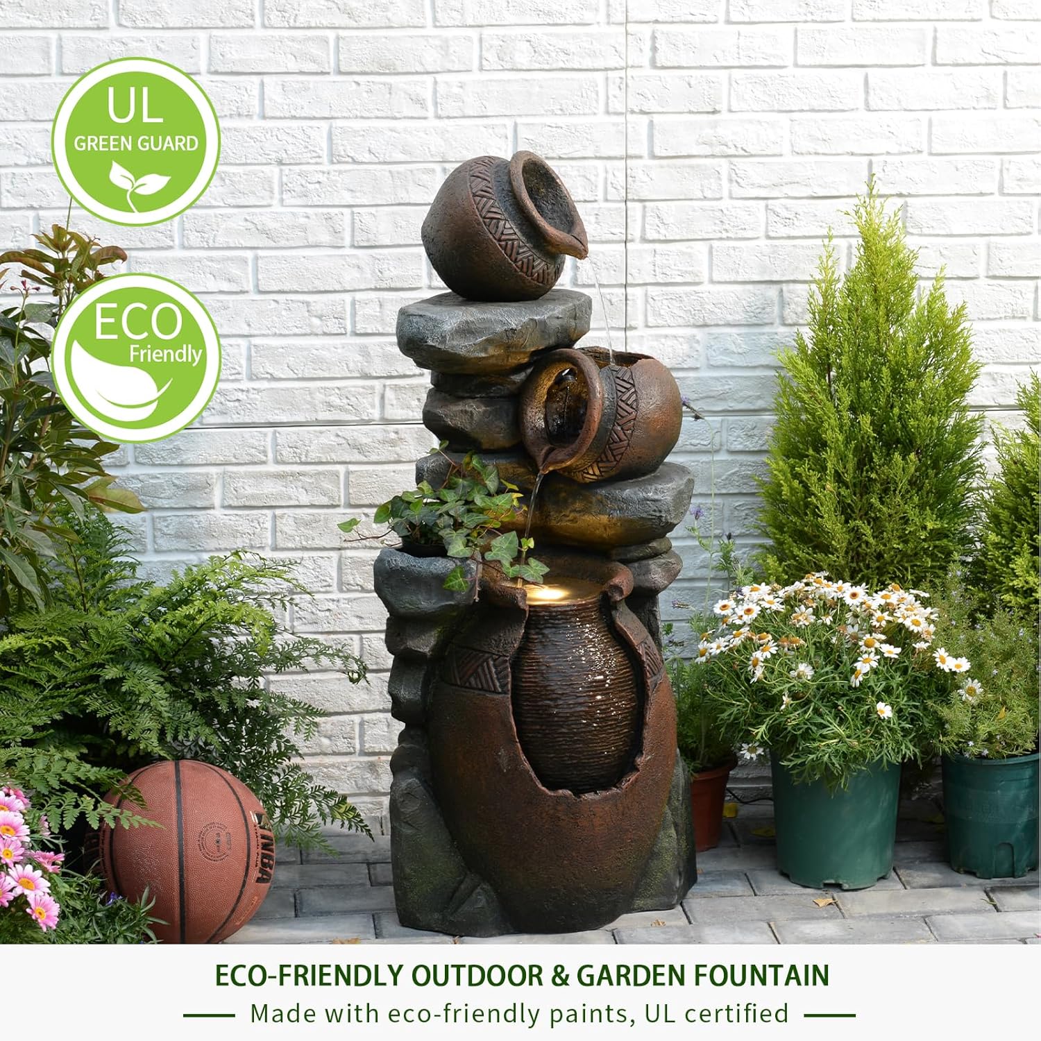 Eheuan 384 Inch 3 Tier Water Fountain with LED Light and Pump