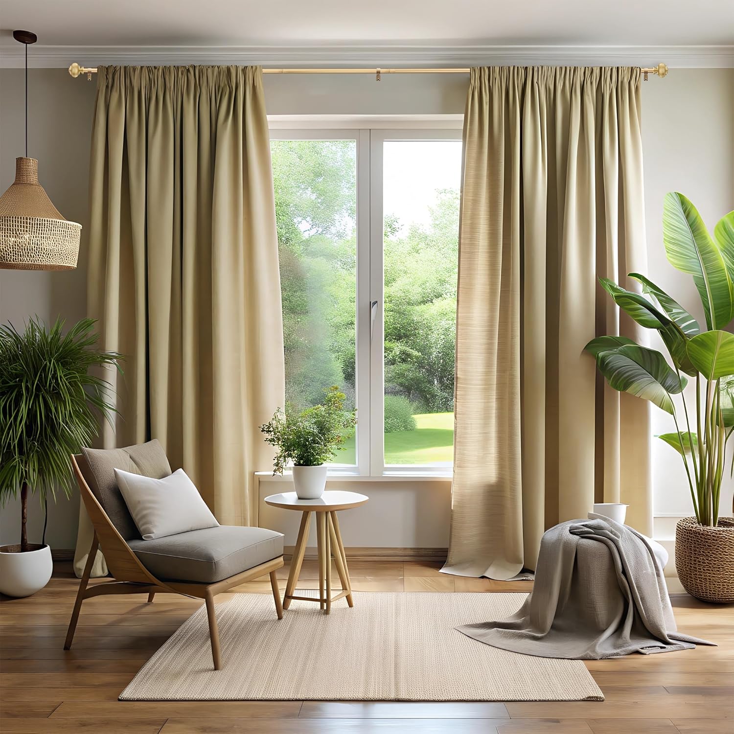 Gold Curtain Rods for Windows 48-84 Inches Adjustable Heavy Duty with Lantern Ball Finials