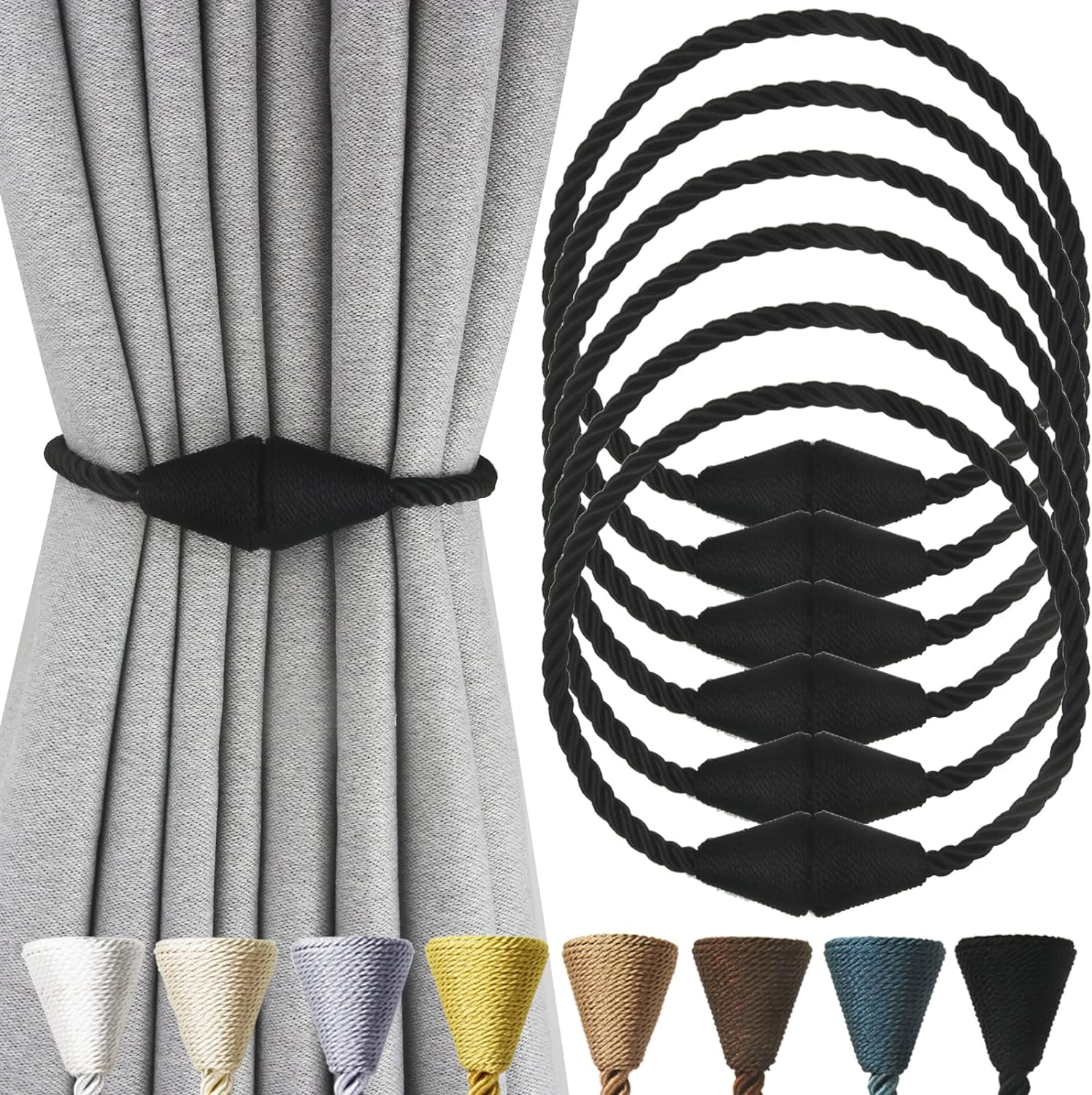 6 Pack Magnetic Curtain Tiebacks in Black