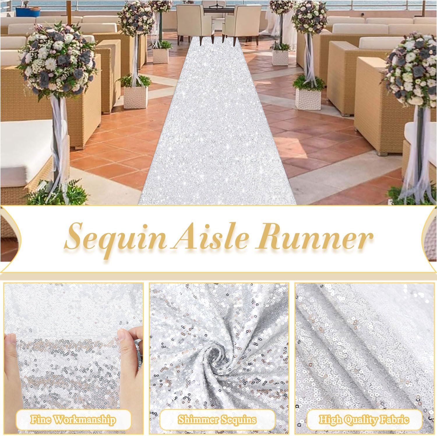 Silver Carpet Aisle Runner Wedding 2ft x15ft Sparkly Sequin