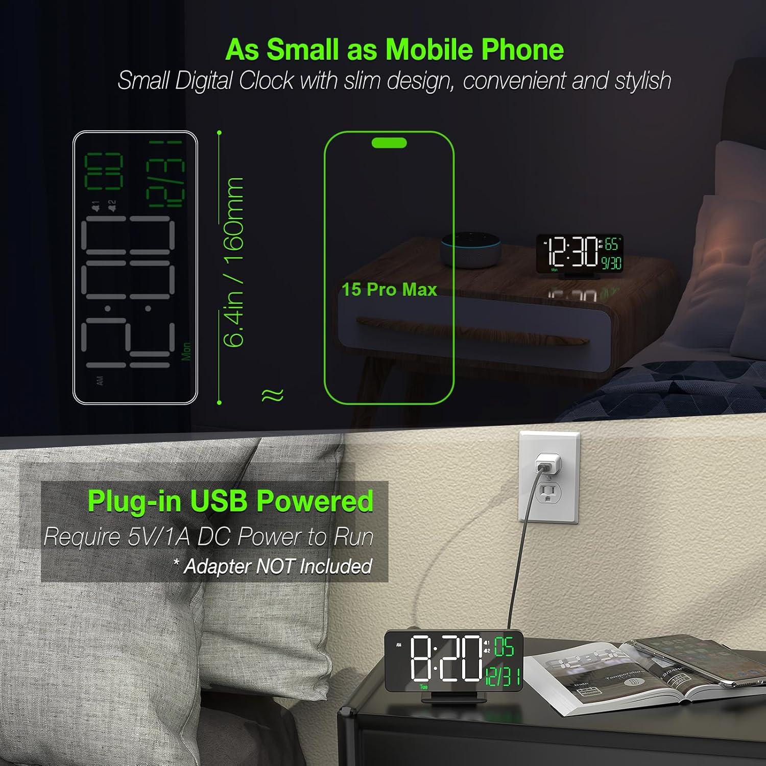 KOSUMOSU 67in Black Digital Alarm Clock