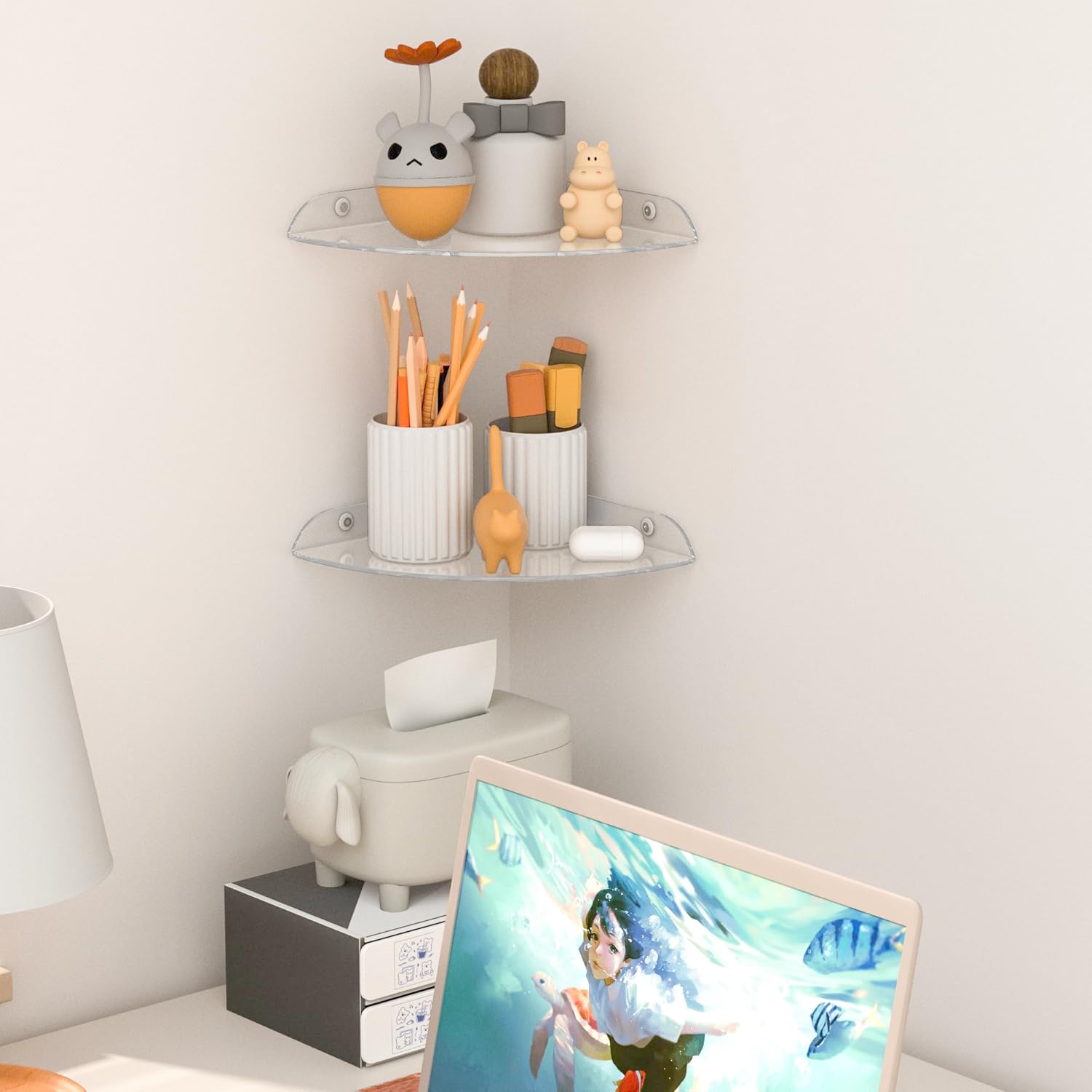 95x95 Inch Acrylic Corner Floating Shelf Set of 2