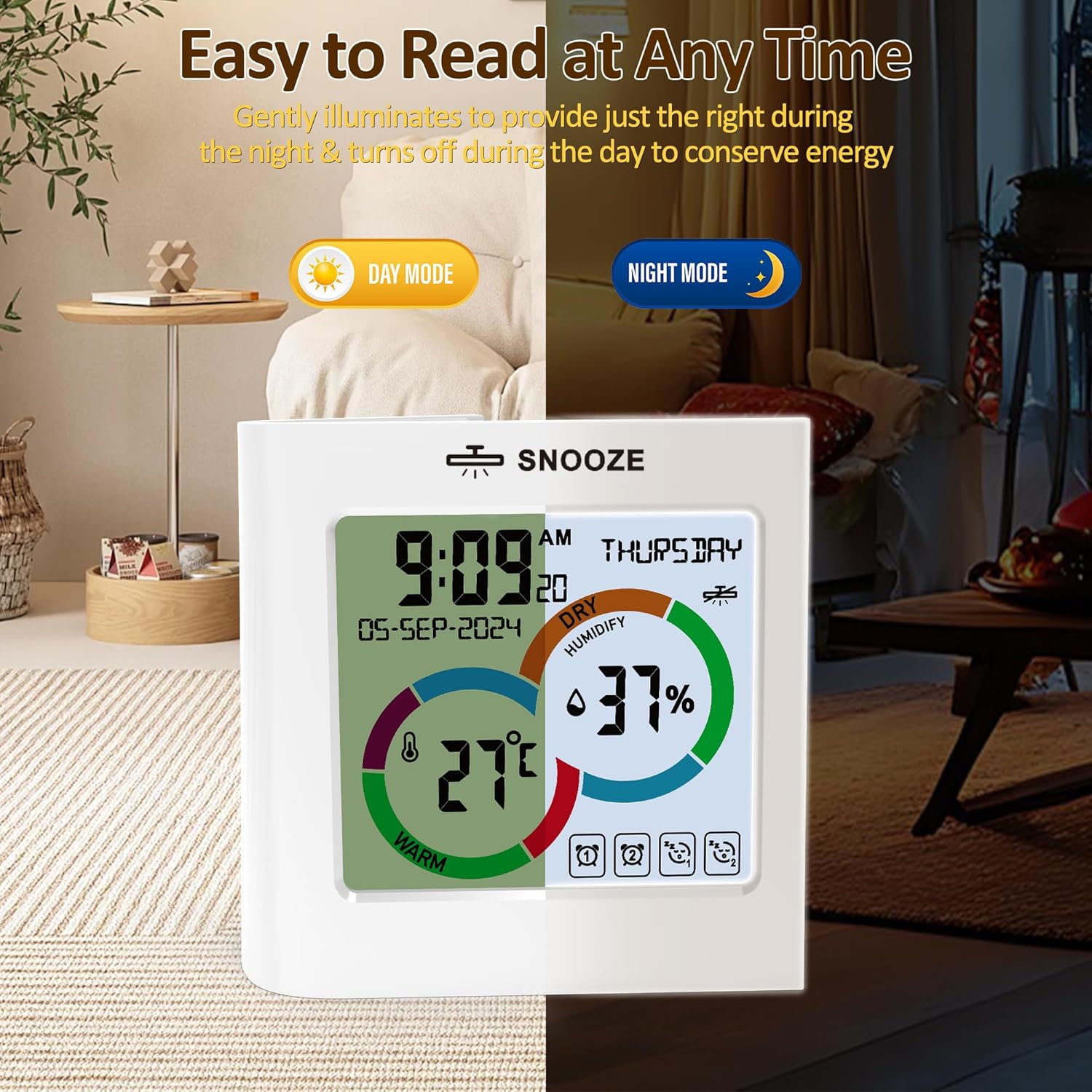VOILEIPAGI Digital Desk Clock with Temperature Humidity Monitor
