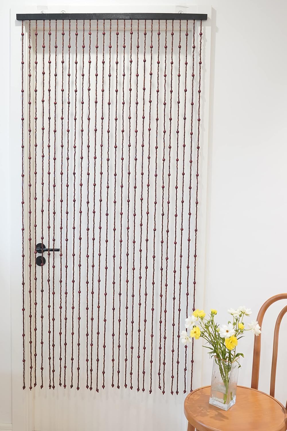 36 Inch x 72 Inch Hippie Boho Wooden Door Beaded Curtain Decor Set