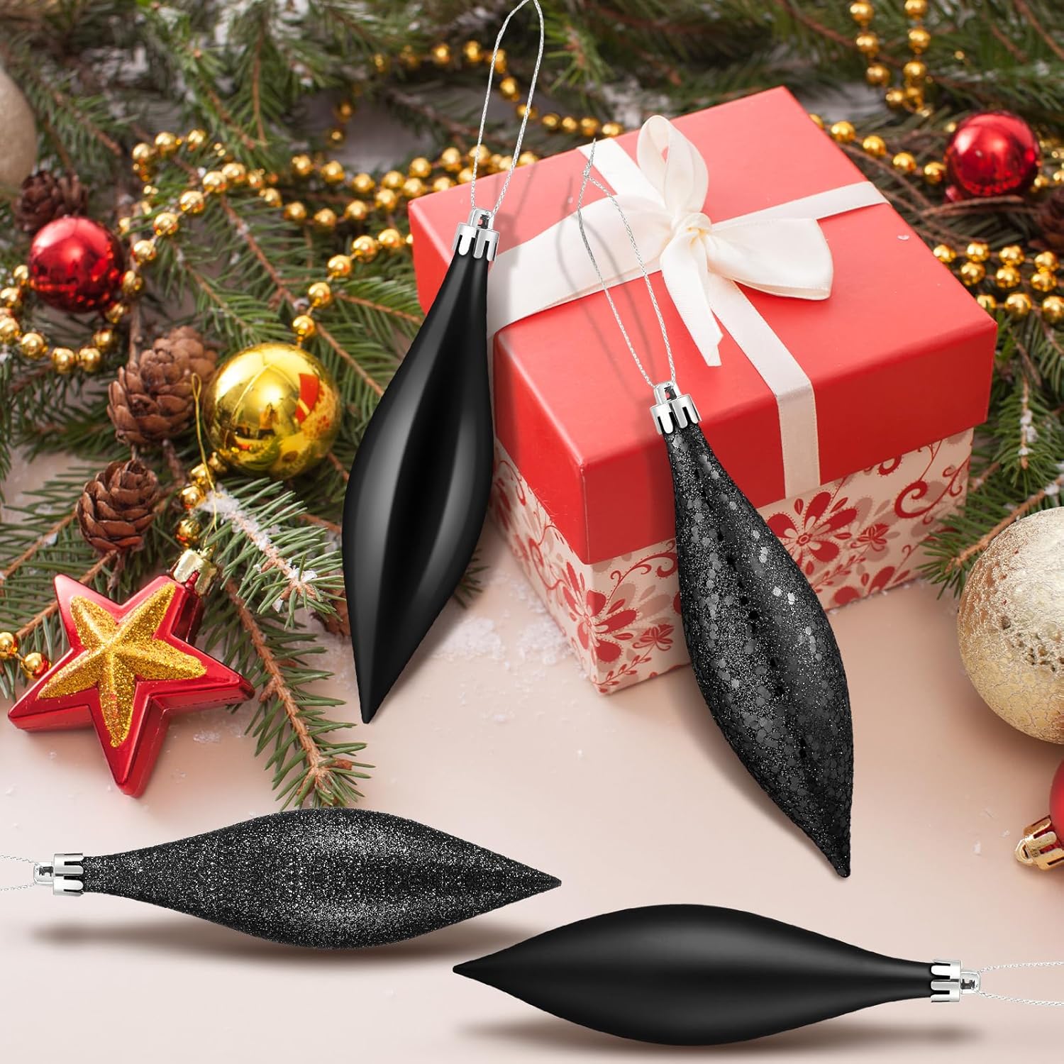 Soaoo 16 Pcs Plastic Finial Drop Christmas Ornaments