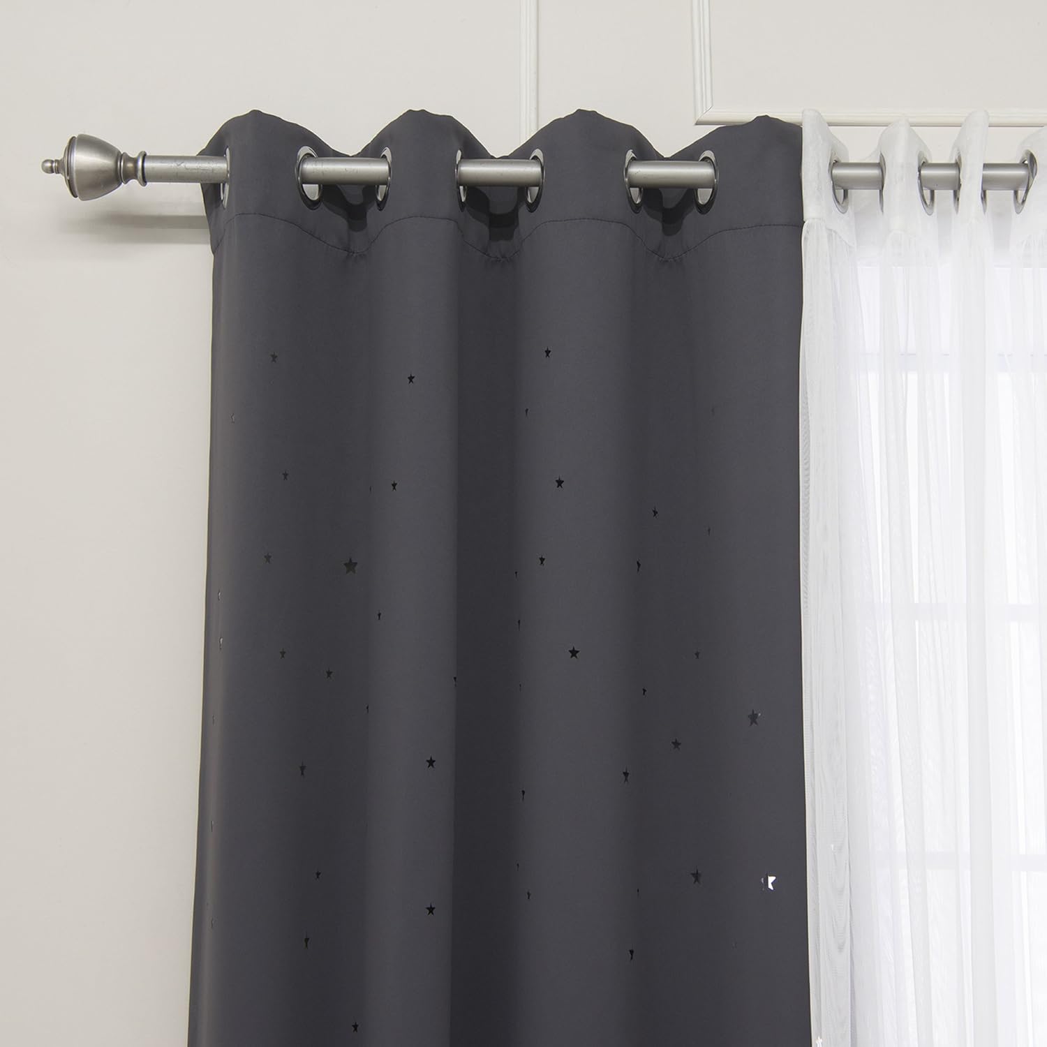 Best Home Fashion uMIXm Tulle Curtains with Star Cut Out - 52 W x 63 L - 2 Panels