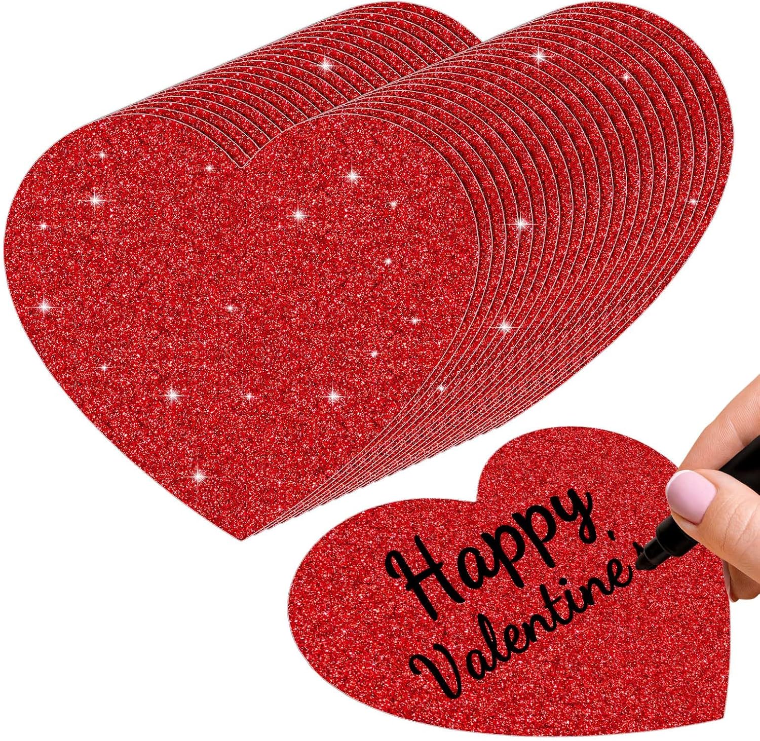 Red Glitter Heart Cutouts with Glue Points for Bulletin Board Decor