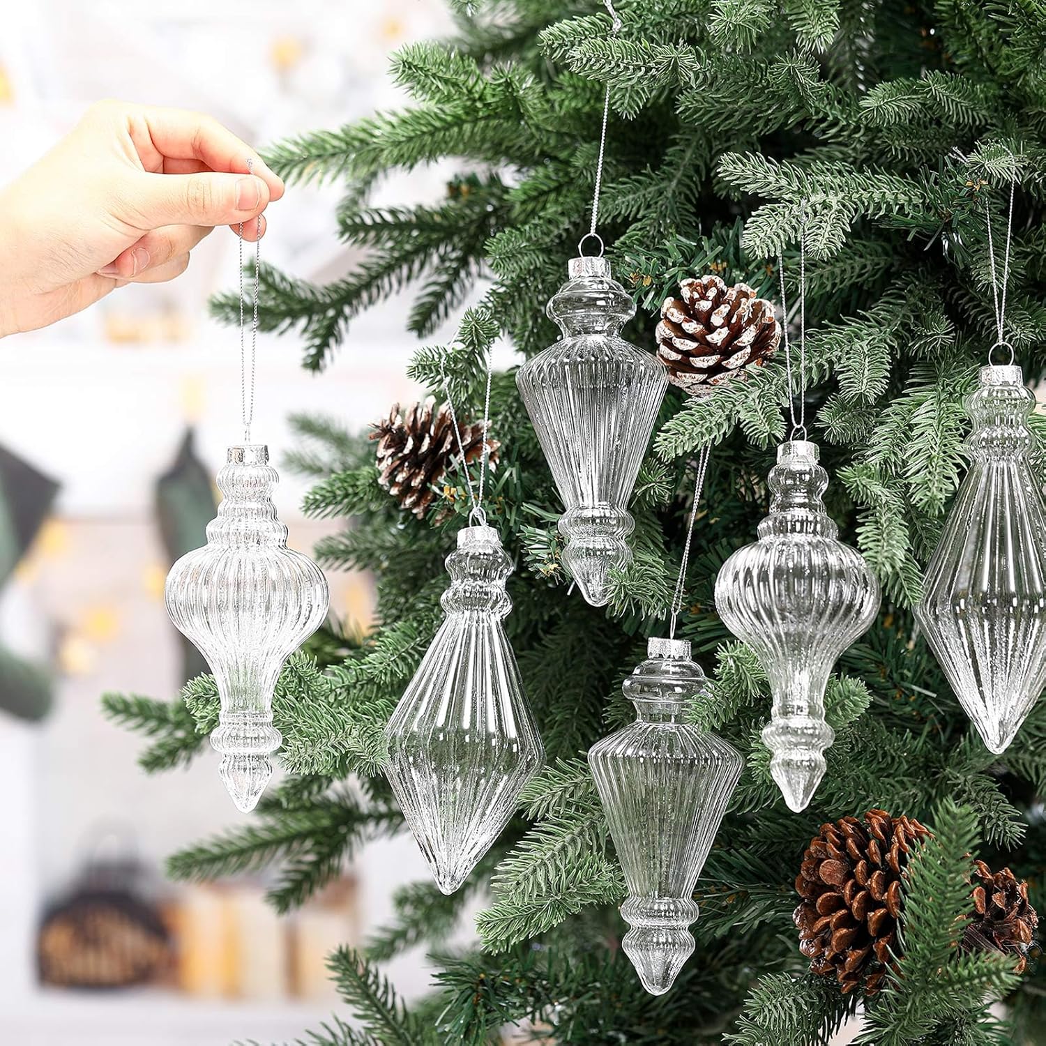 6 Pcs 57 Inch Glass Christmas Ornament Set