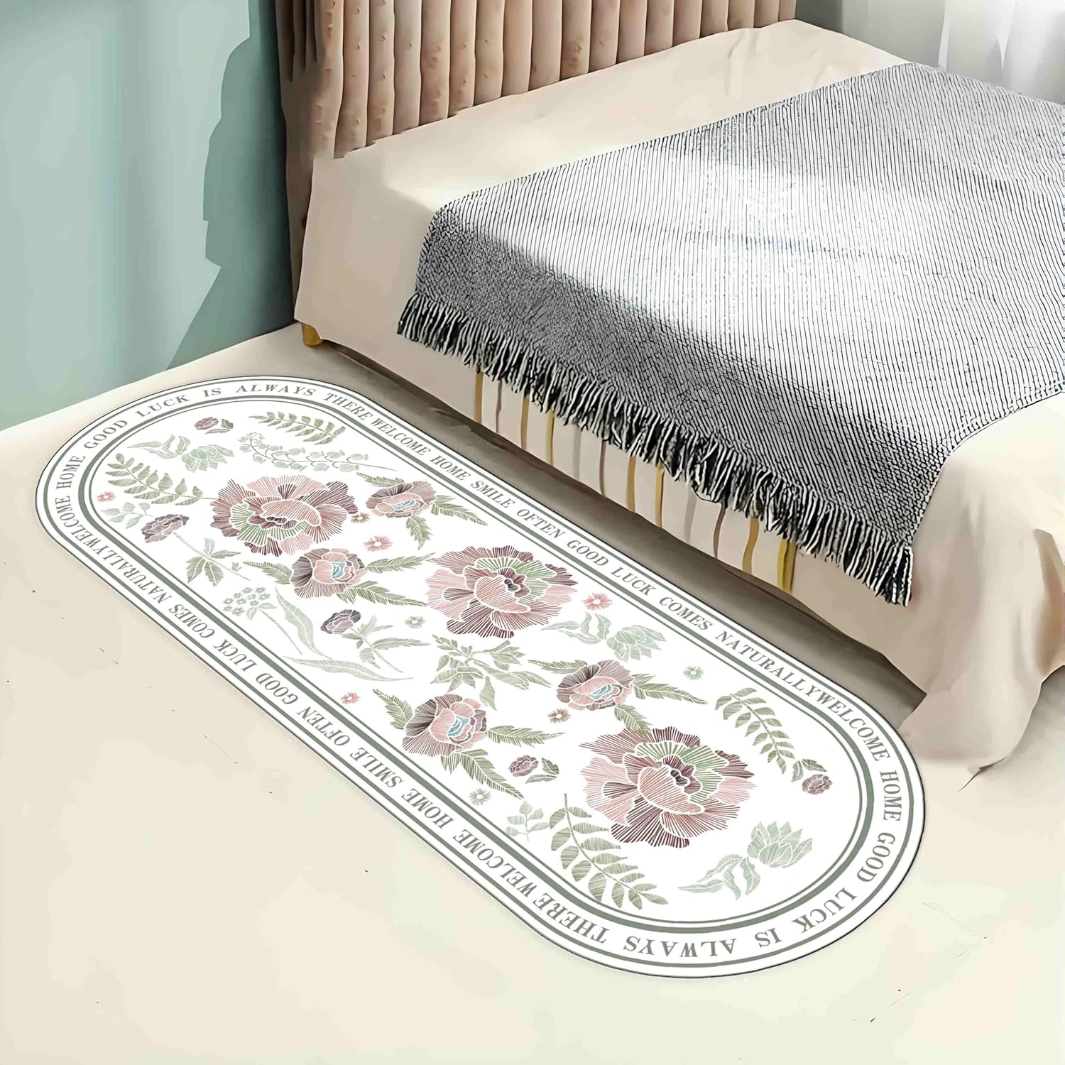 Oval Aisle Area Rug 2x7ft Vintage Floral Pattern Carpet for Home Living Room