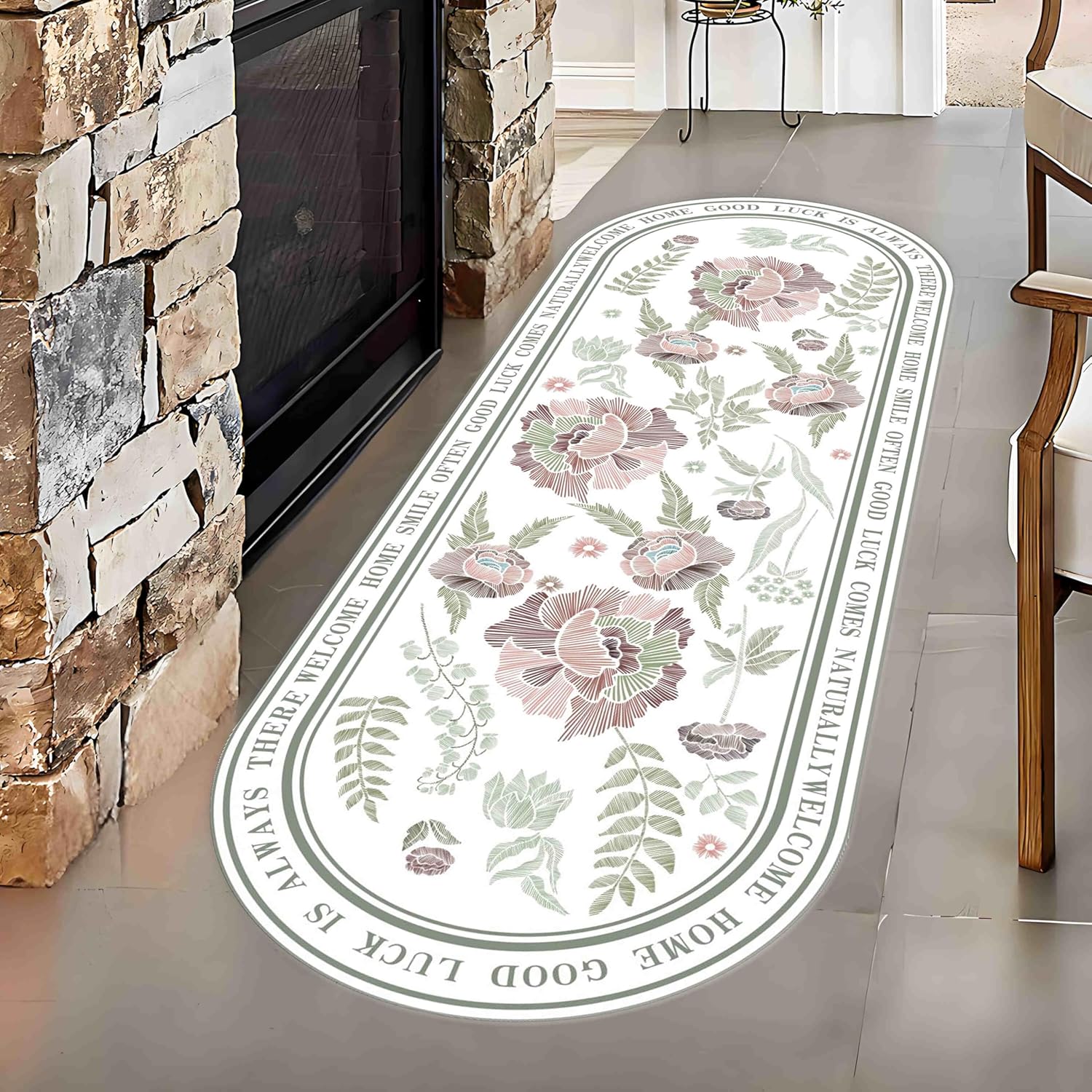 Oval Aisle Area Rug 2x7ft Vintage Floral Pattern Carpet for Home Living Room
