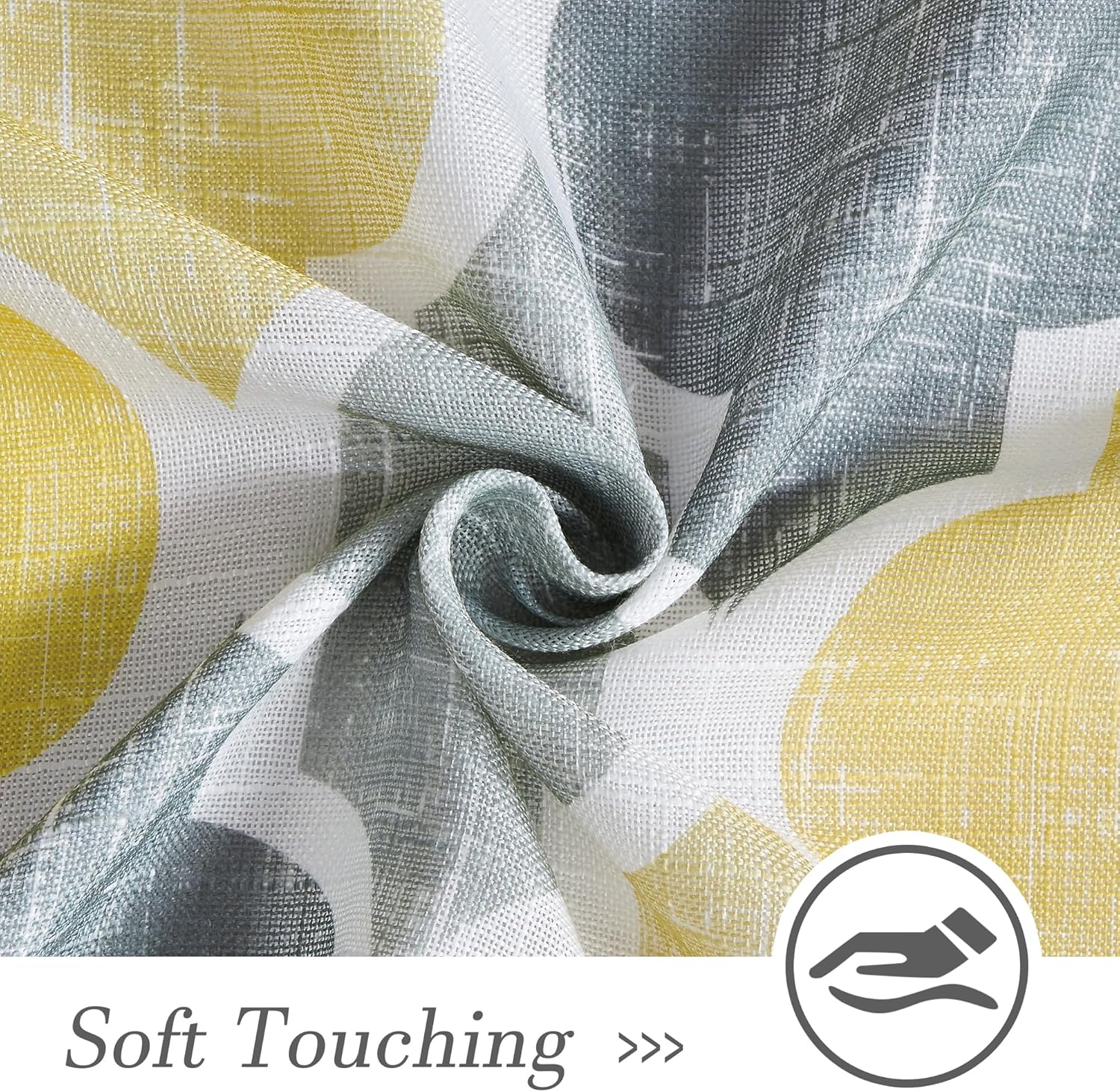 Beauoop Linen Semi Sheer Curtains 2 Panels Yellow Grey