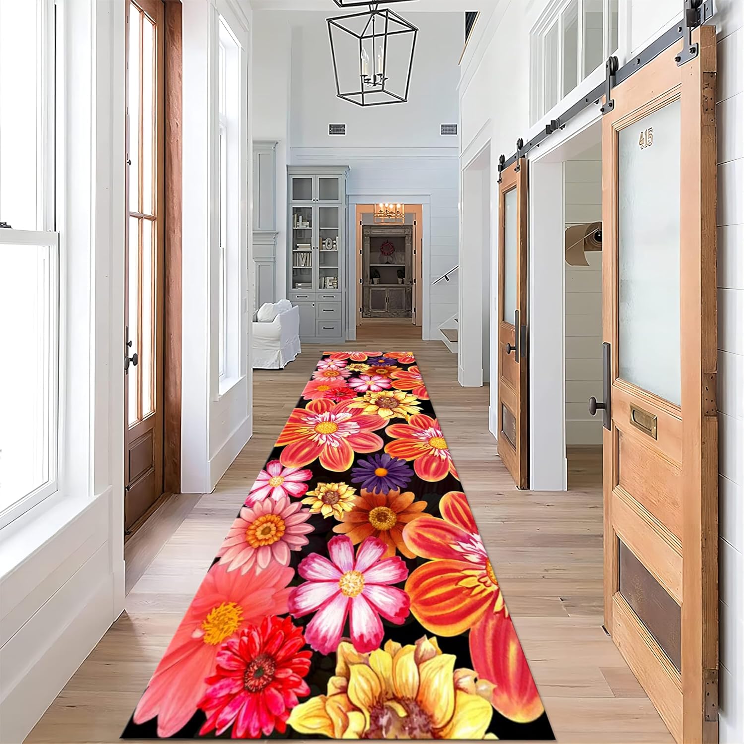 Peony Runner Rug 2x7ft Modern Bright Floral Carpet