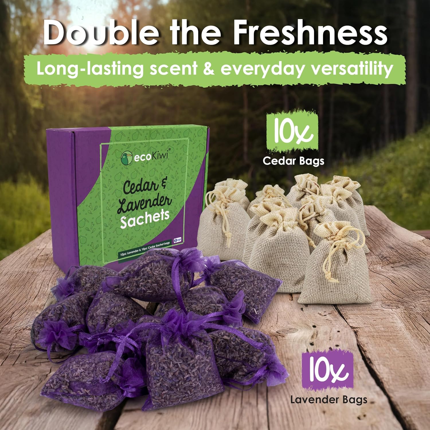 EcoKiwi Cedar Lavender Sachets 20 Pack for Home Freshness and Protection