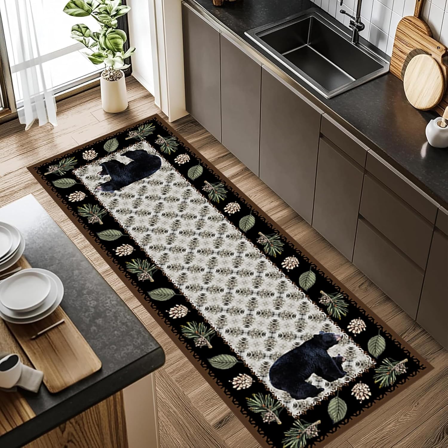 Rustic Bear Runner Rug 2x7ft Vintage Cozy Hallway Decor