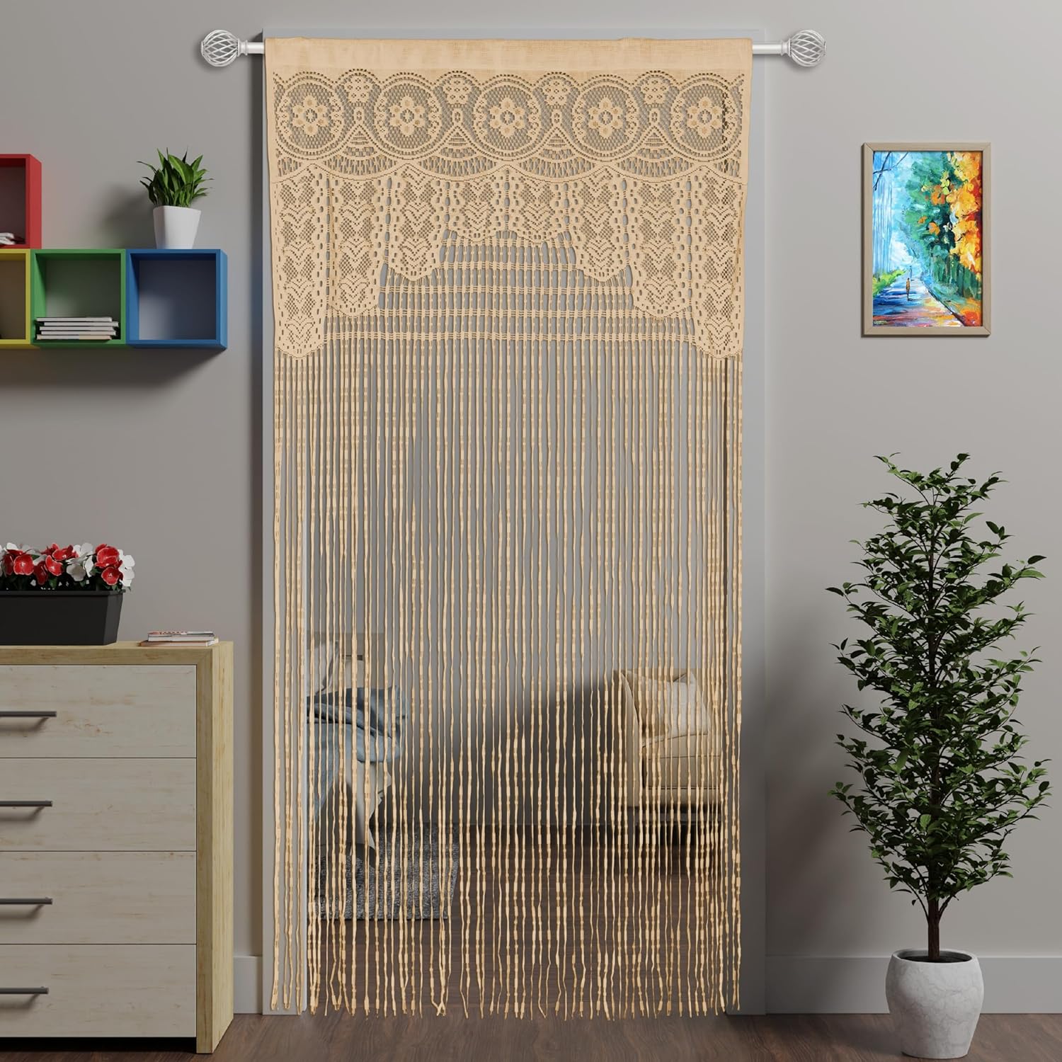 2 Pcs Boho Lace Door Curtain Panels for Bedroom Kitchen Doorways