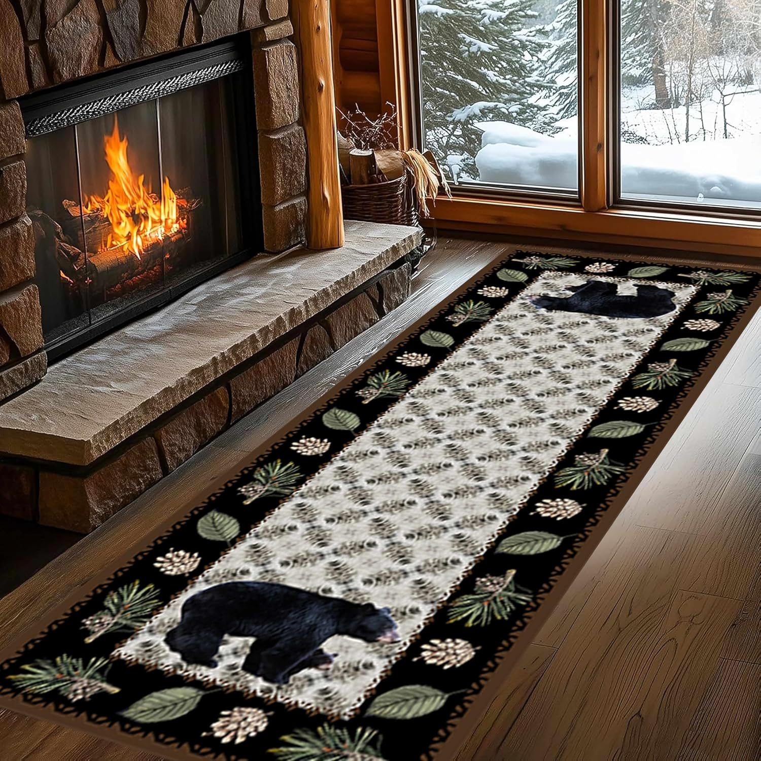 Rustic Bear Runner Rug 2x7ft Vintage Cozy Hallway Decor