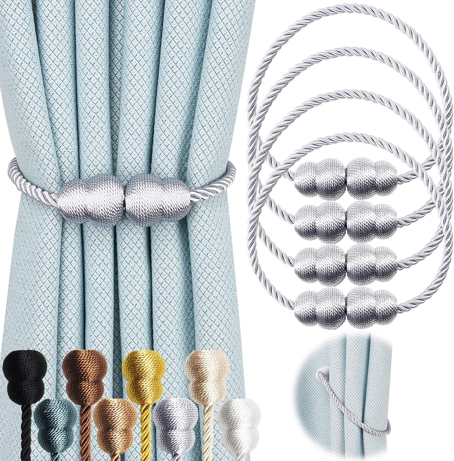 Magnetic Curtain Tiebacks 4 Pack Grey