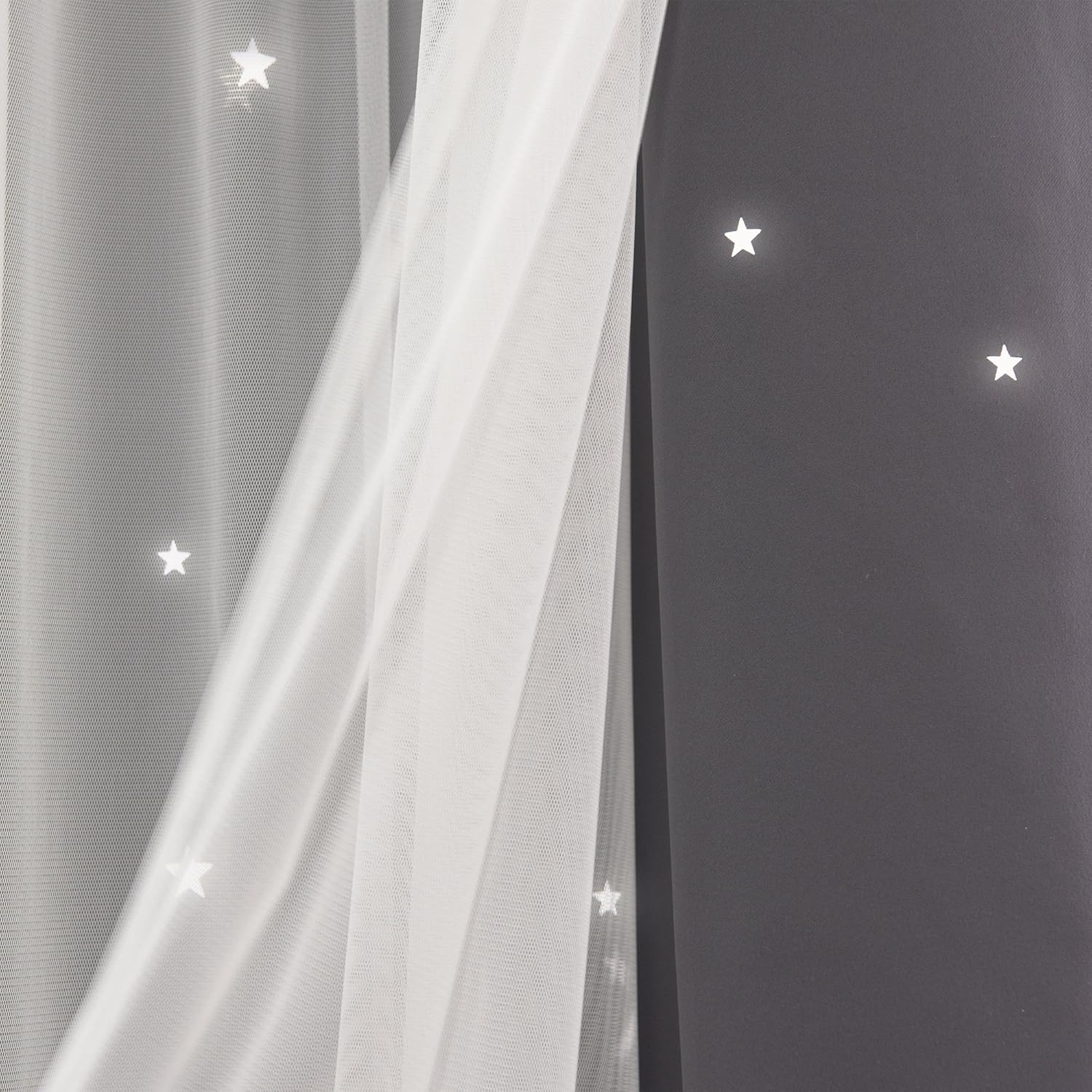 Best Home Fashion uMIXm Tulle Curtains with Star Cut Out - 52 W x 63 L - 2 Panels