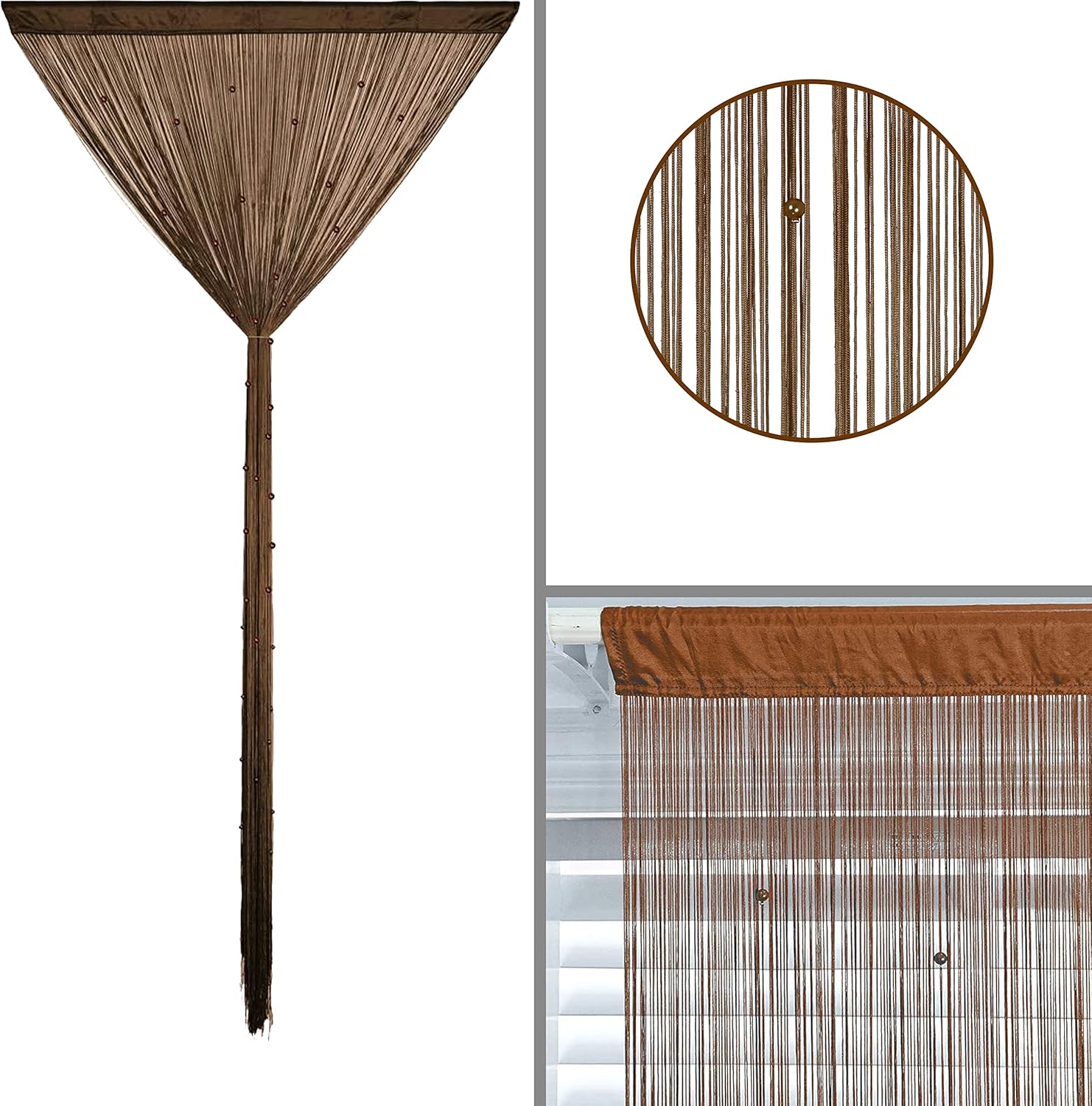 Beaded Curtain with Telescopic Rod for Door and Window Decor