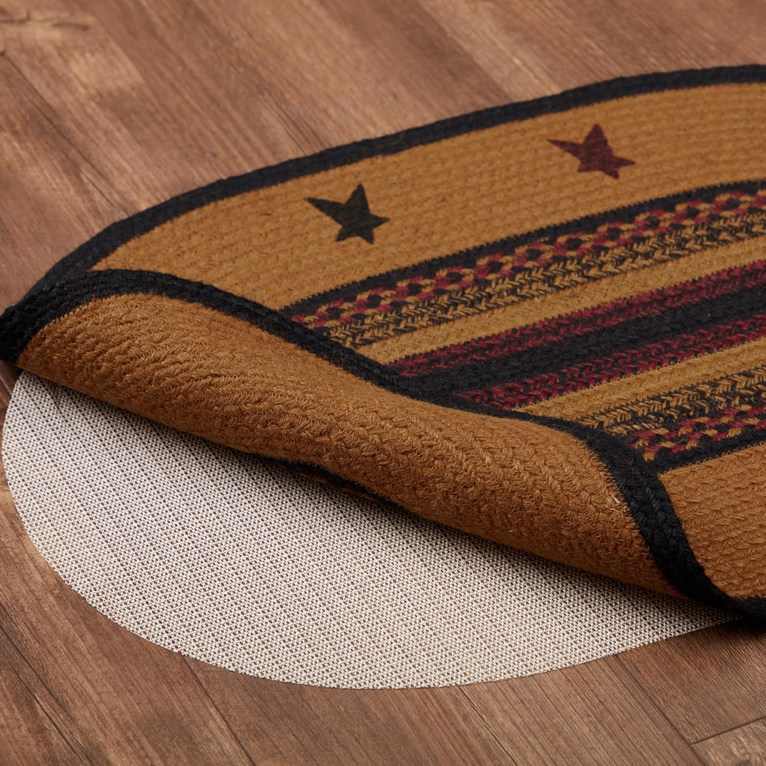 VHC Brands Primitive Star Jute Yellow Accent Rug Half Circle with Pad 165x33