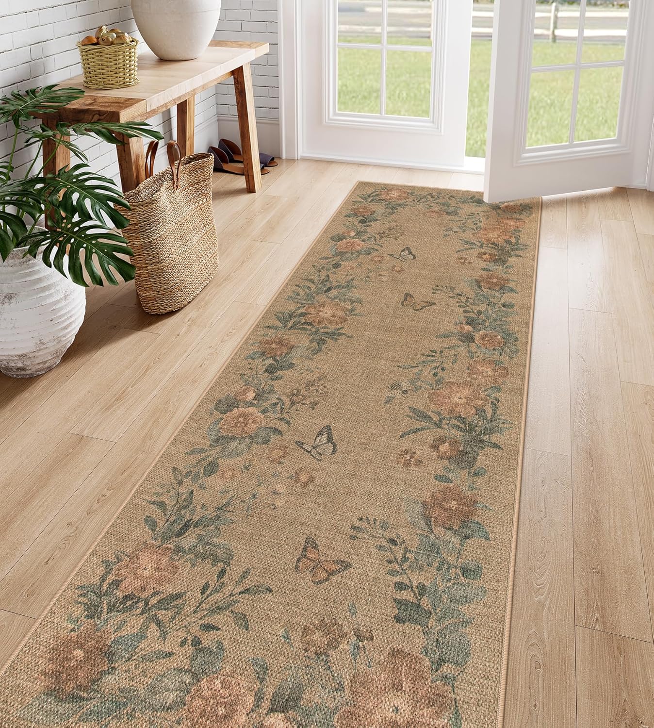 Lahome Floral Jute Style Rug Runner 2x8