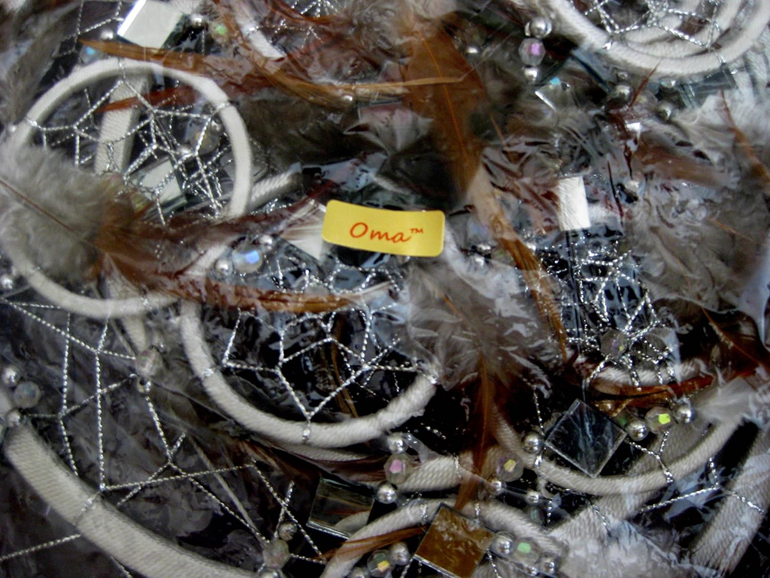 White Dream Catcher with Feathers and Glass - Large 28 x 10