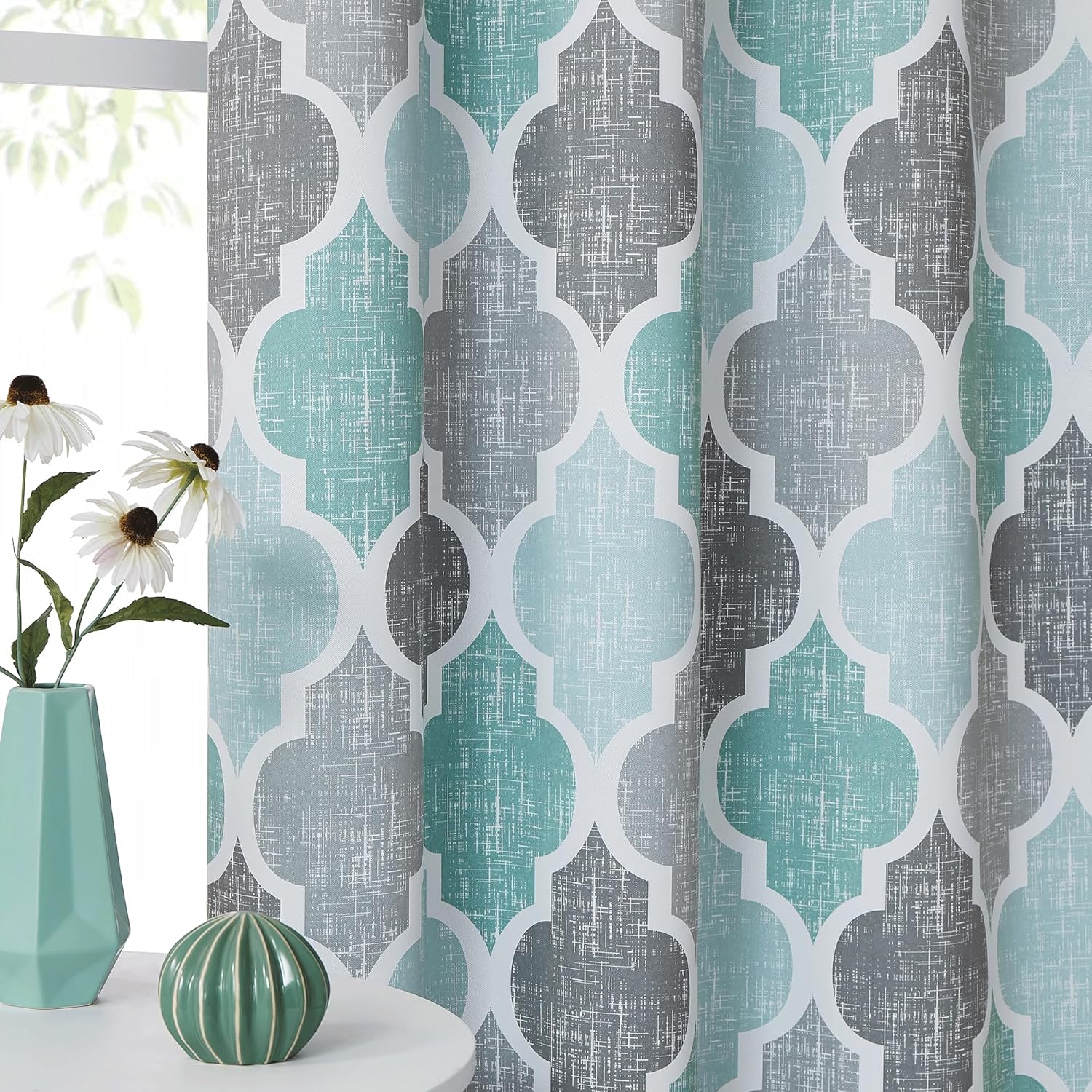 Beauoop Blackout Curtains 50x63 2 Panels Aqua Grey