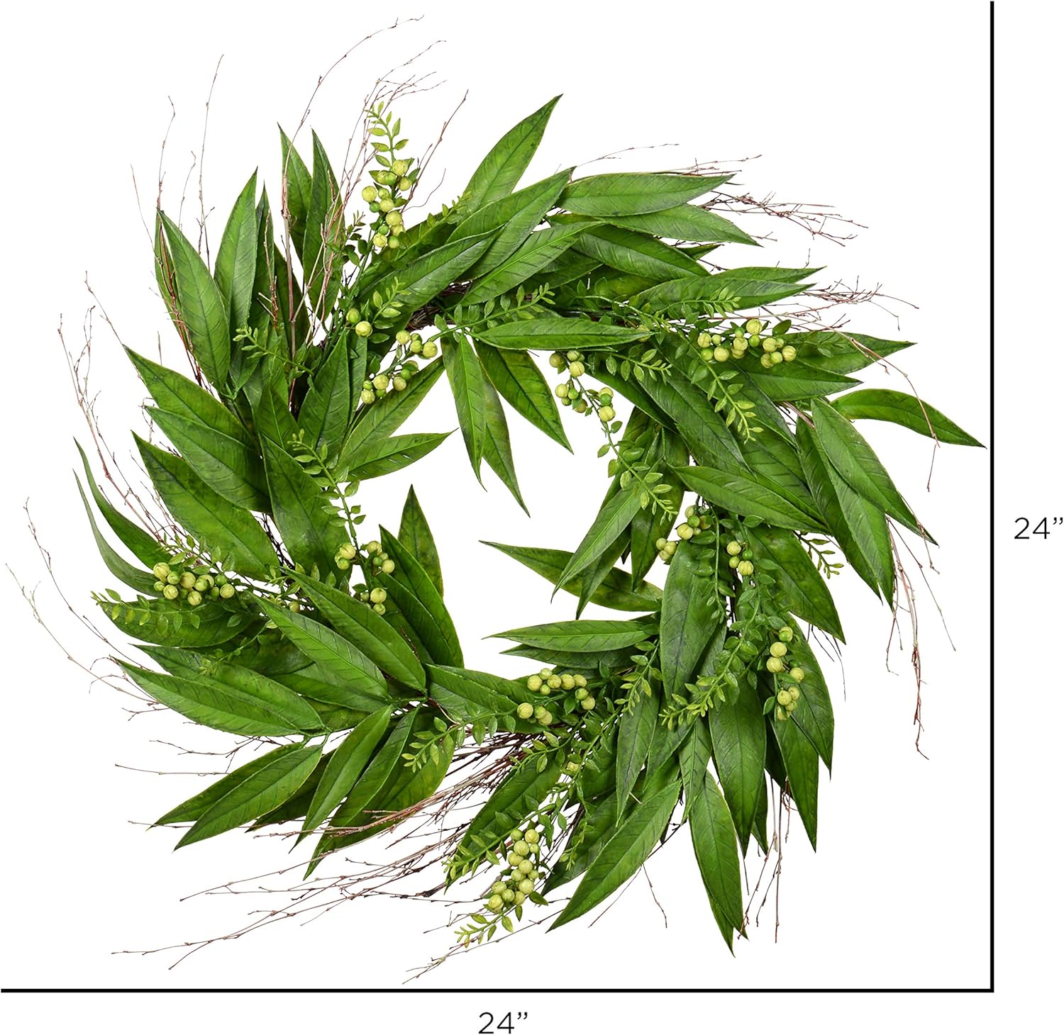 Vickerman 24 Artificial Green Willow Wreath for Front Door Decor