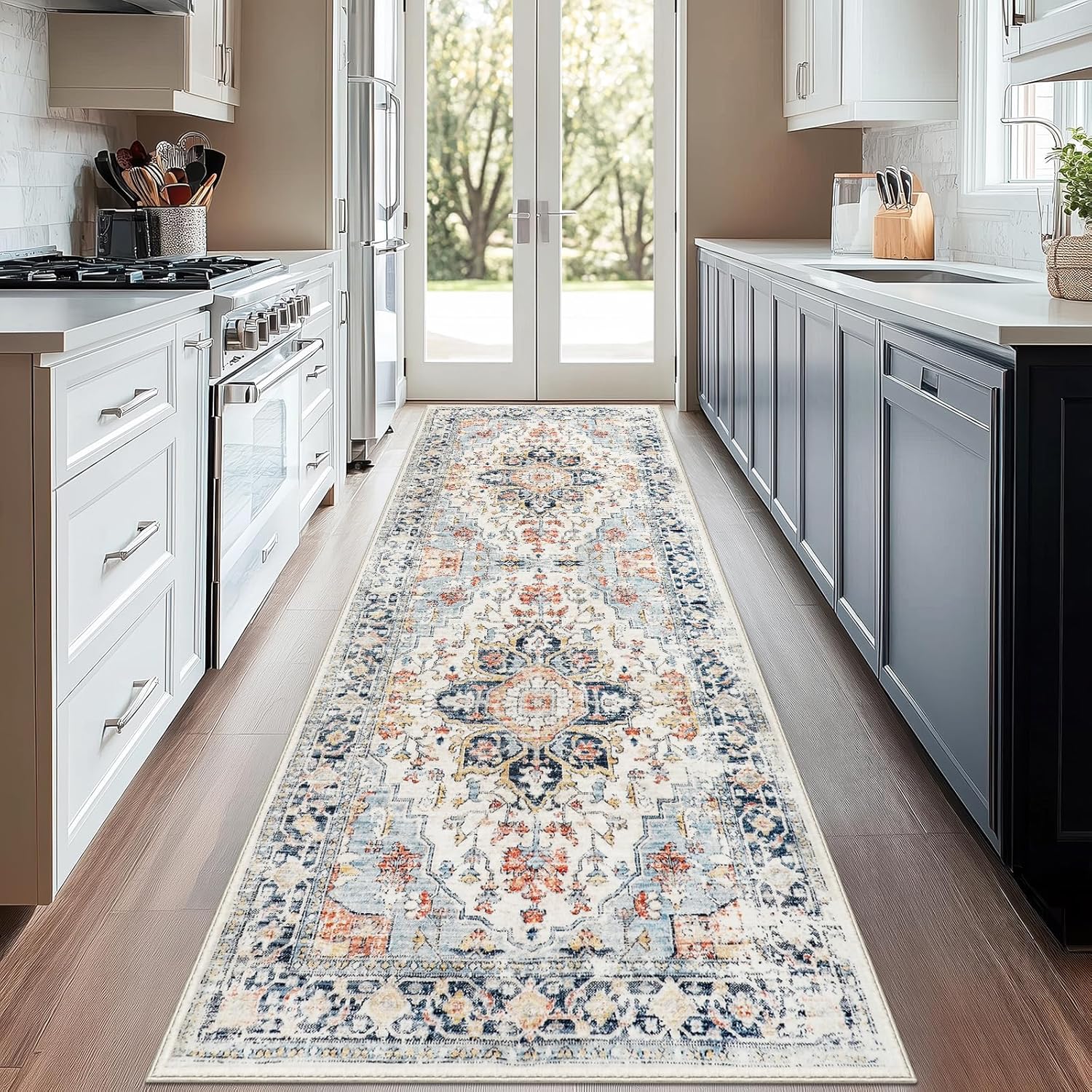 Boho Runner Rug 3x6 Washable Vintage Distressed Area Rug for Hallways Entryway Kitchen Bathroom