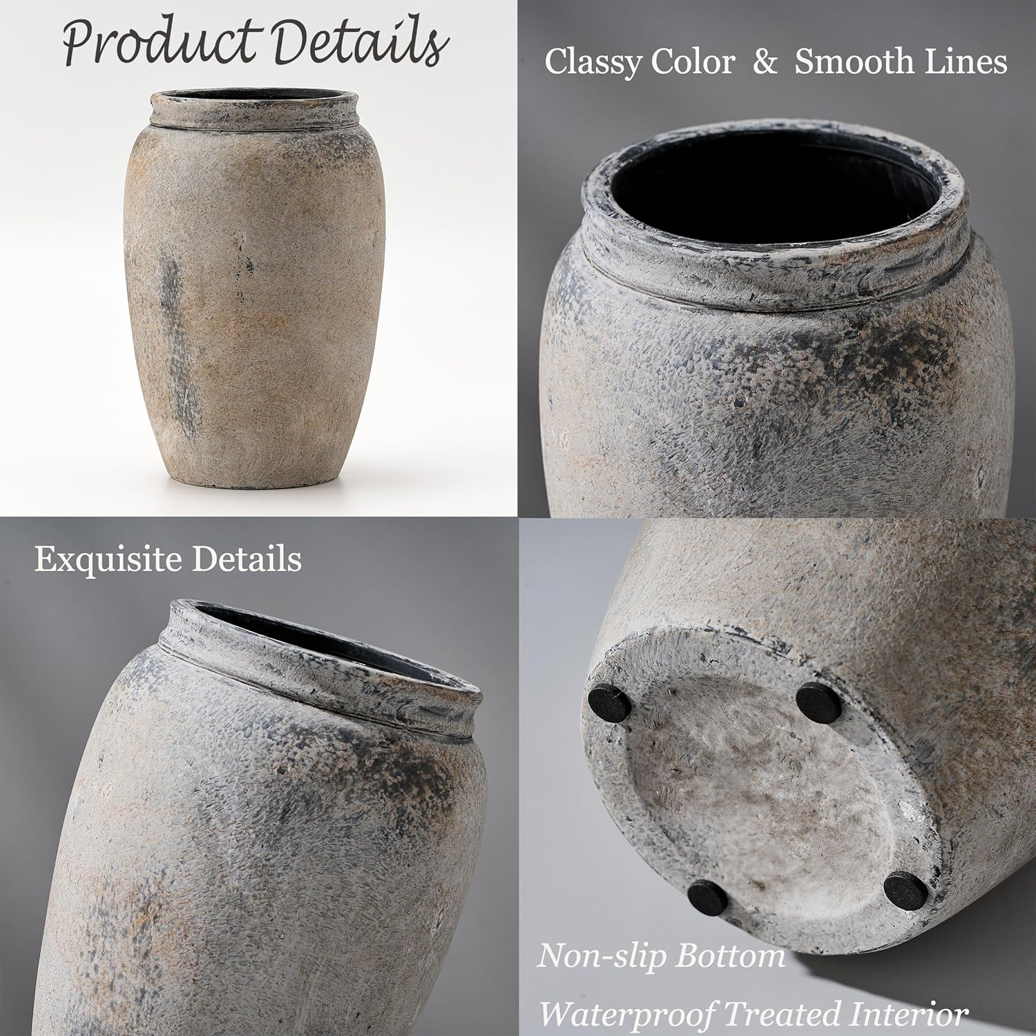 PORCER 82 Inch Gray Ceramic Vase for Home Decor