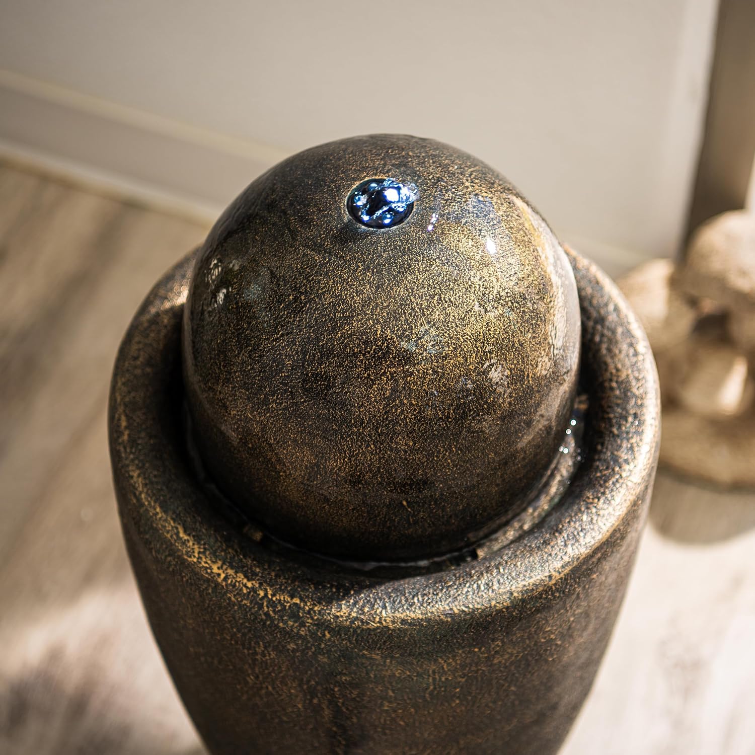 XBrand 2598 Inch H Brown Round Stone Water Fountain with LED Lights