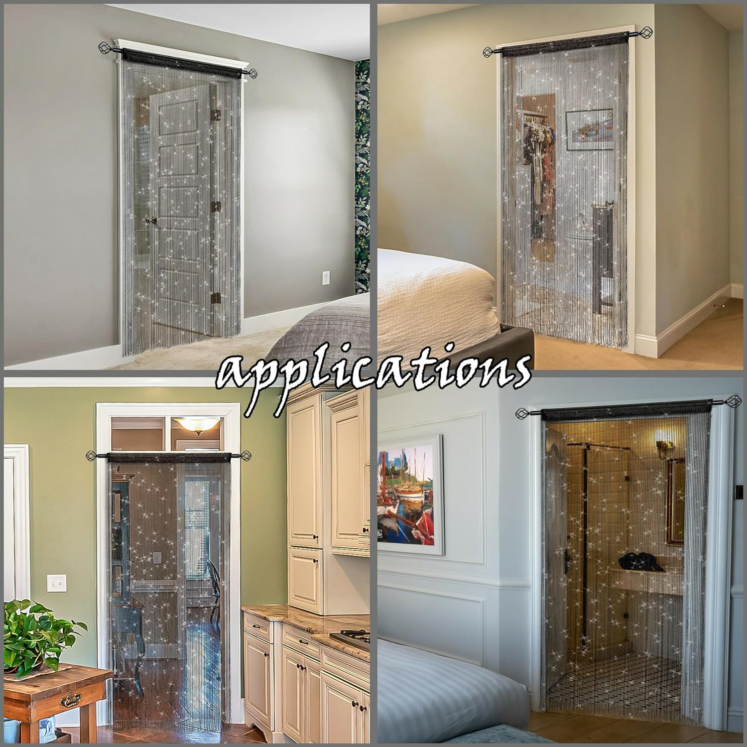 4 Piece White Beaded Curtain with Tassel Hanging Room Divider Decor Panel for Doors and Windows